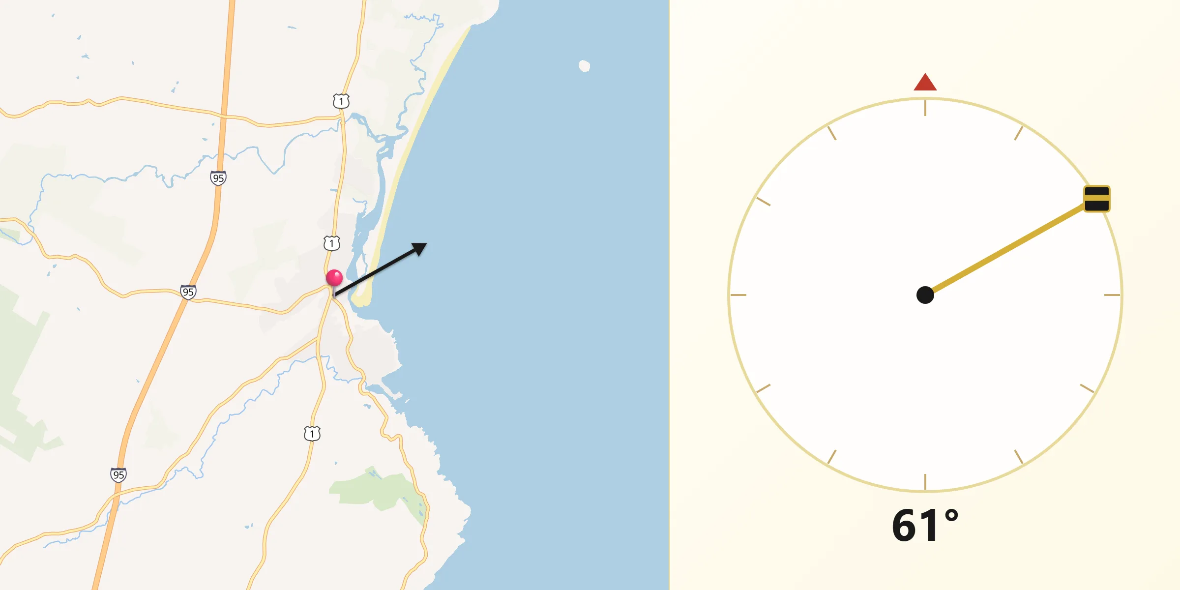 Qibla Direction from Ogunquit