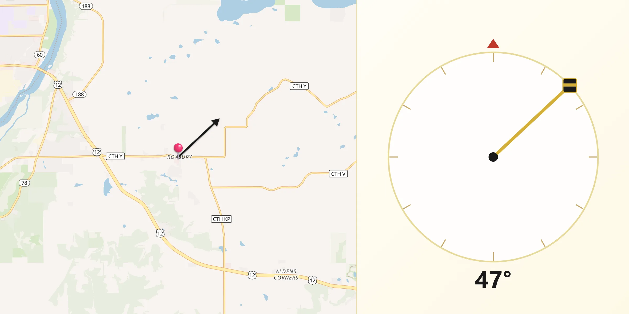 Qibla Direction from Roxbury