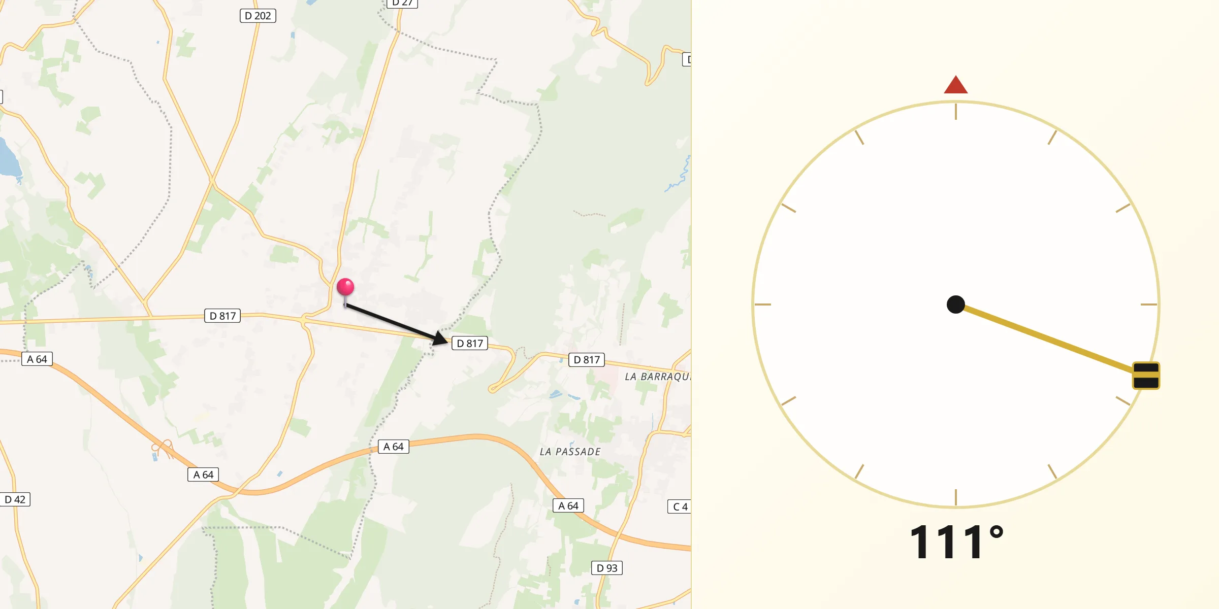 Direction vers la Qibla depuis Ger