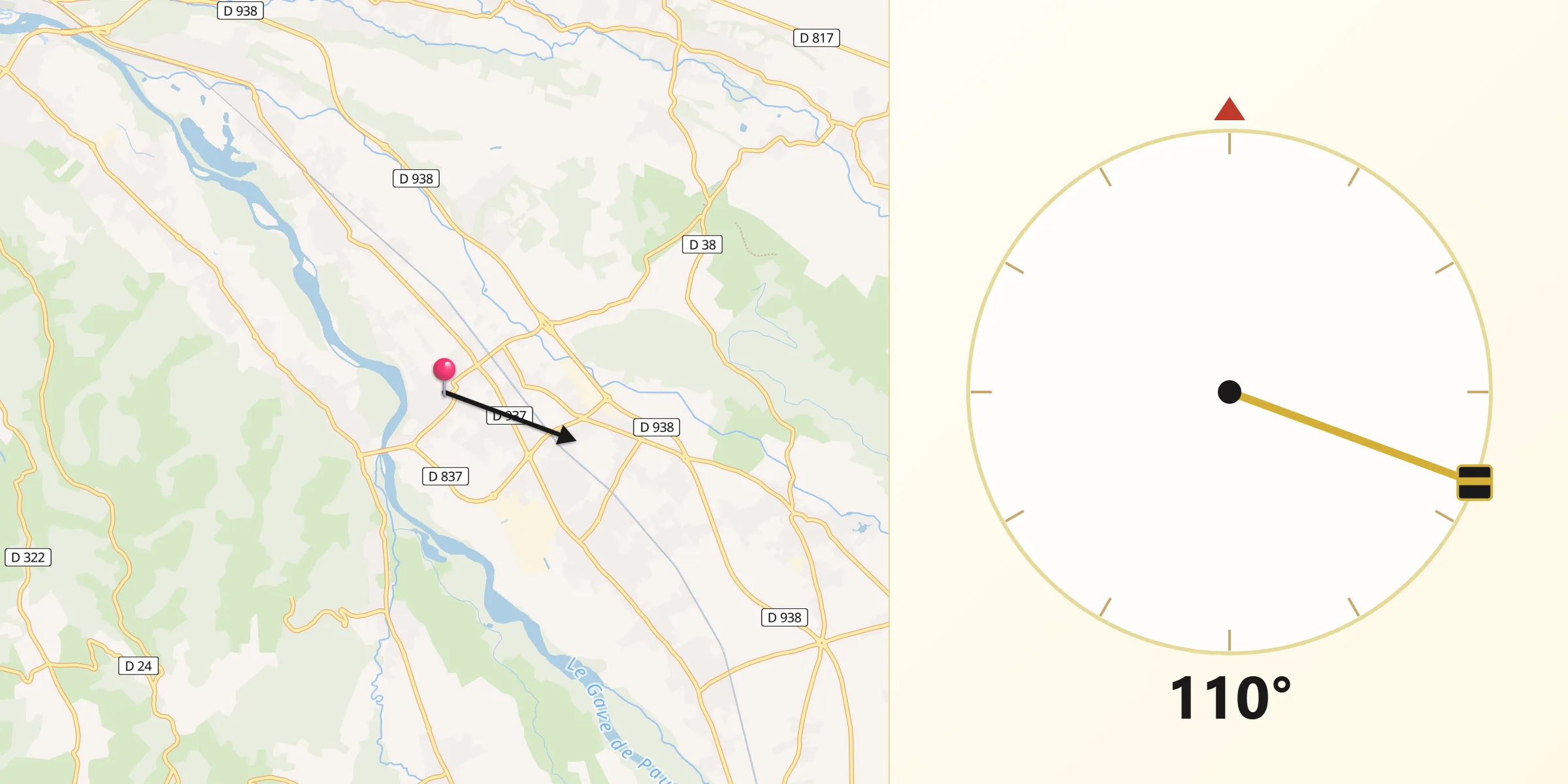 Direction vers la Qibla depuis Assat