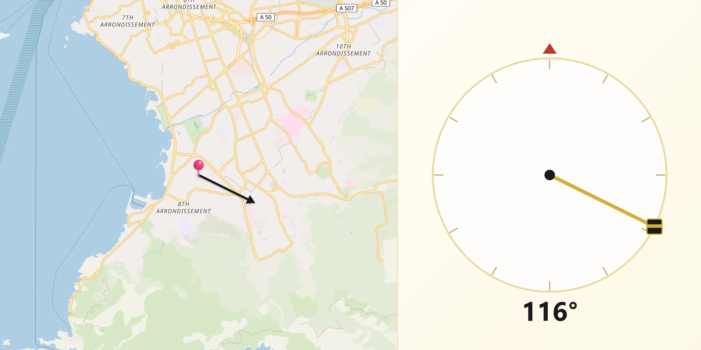 Direction vers la Qibla depuis Bonneveine