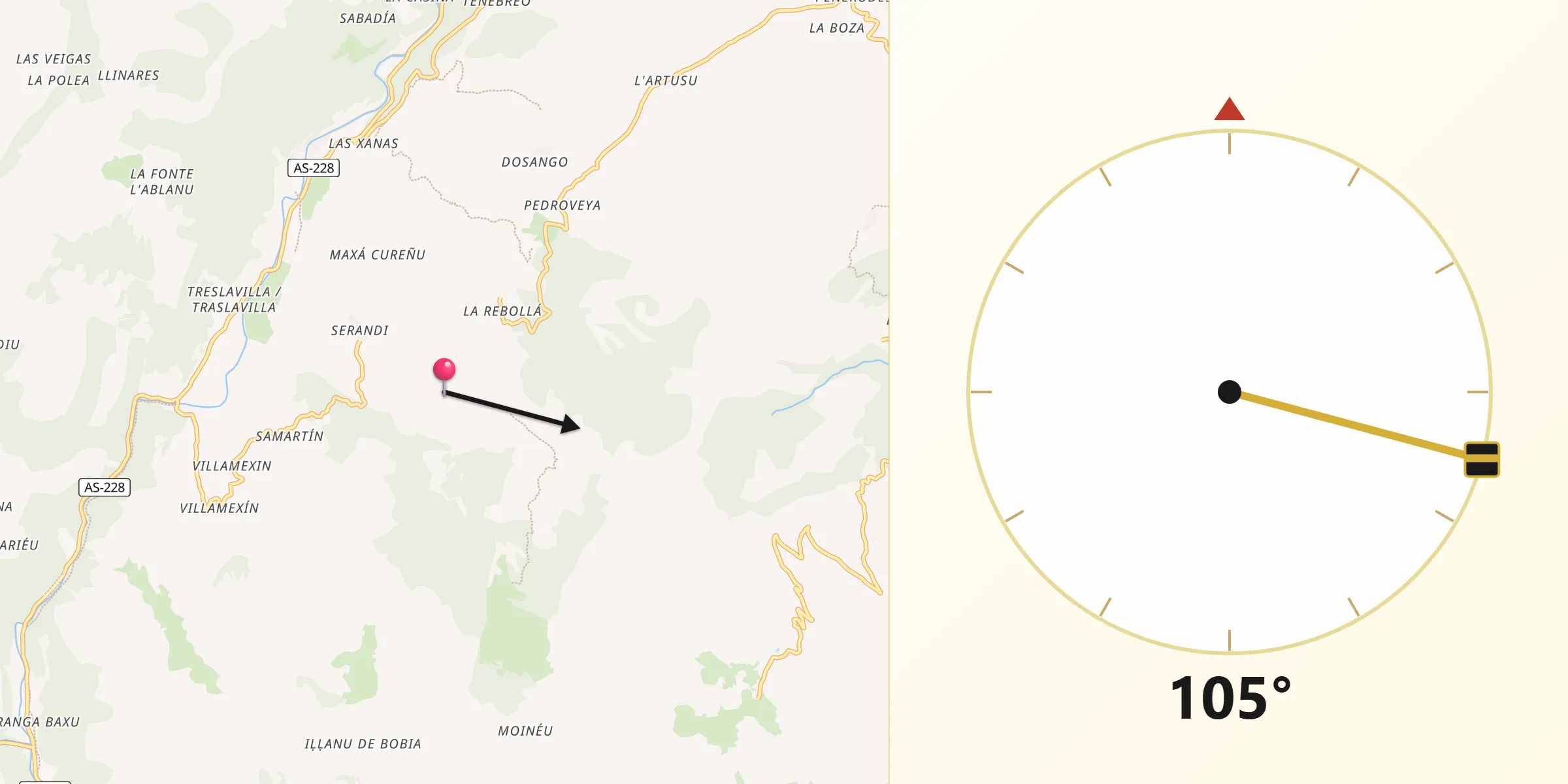 Dirección de la Qibla desde El Franco