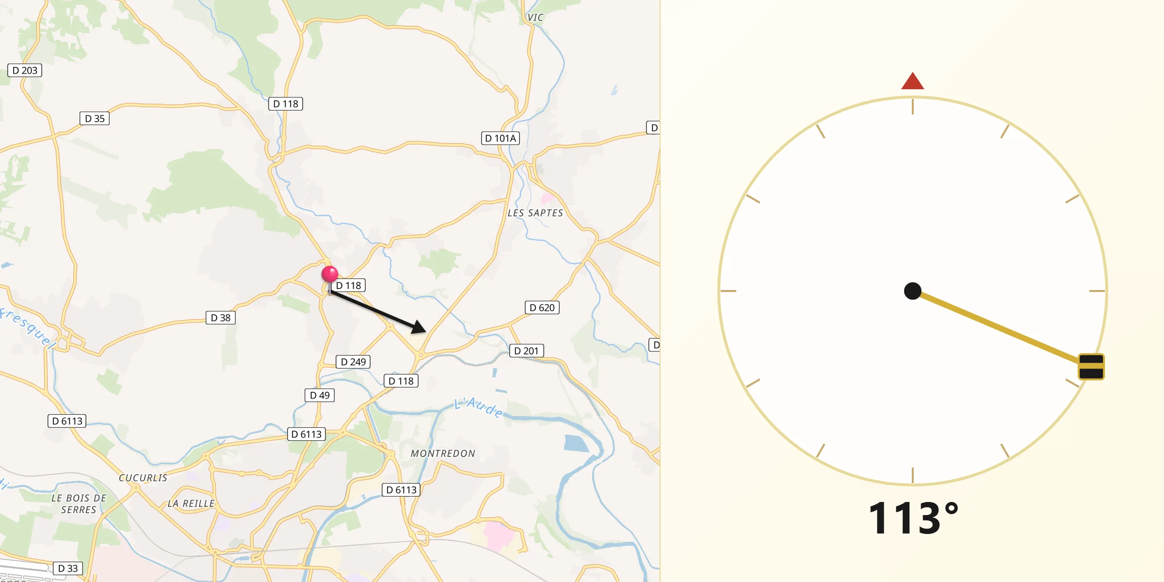 Direction vers la Qibla depuis Villemoustaussou