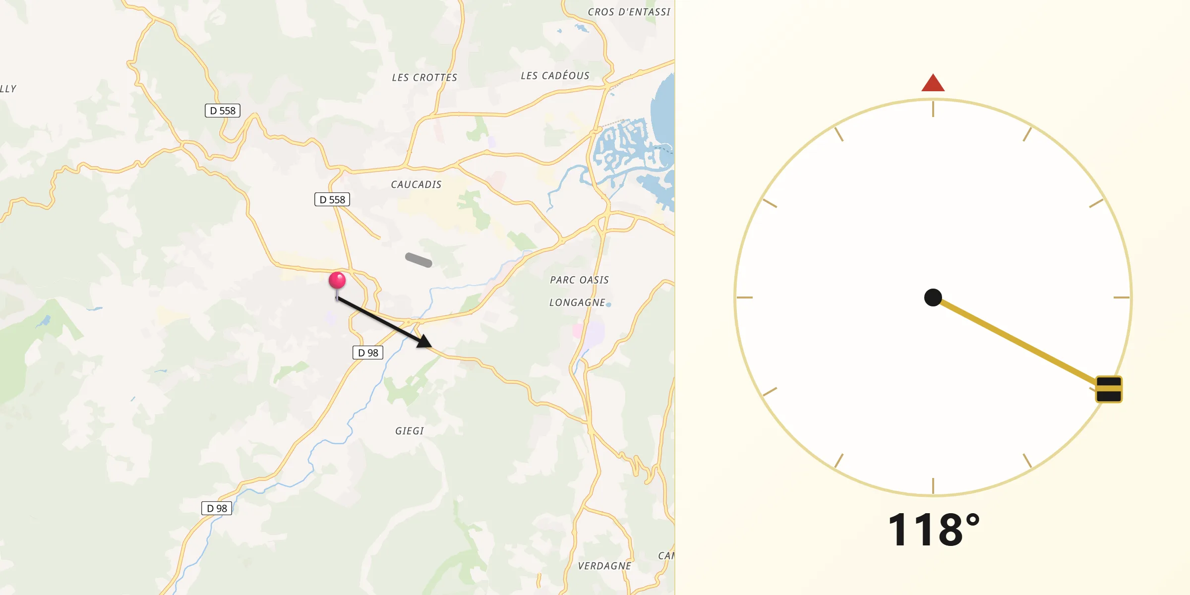 Direction vers la Qibla depuis Cogolin