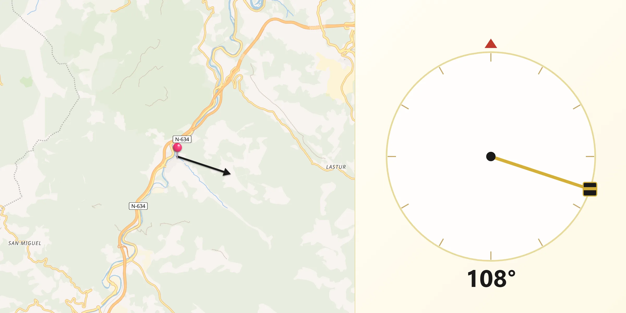 Dirección de la Qibla desde Mendaro