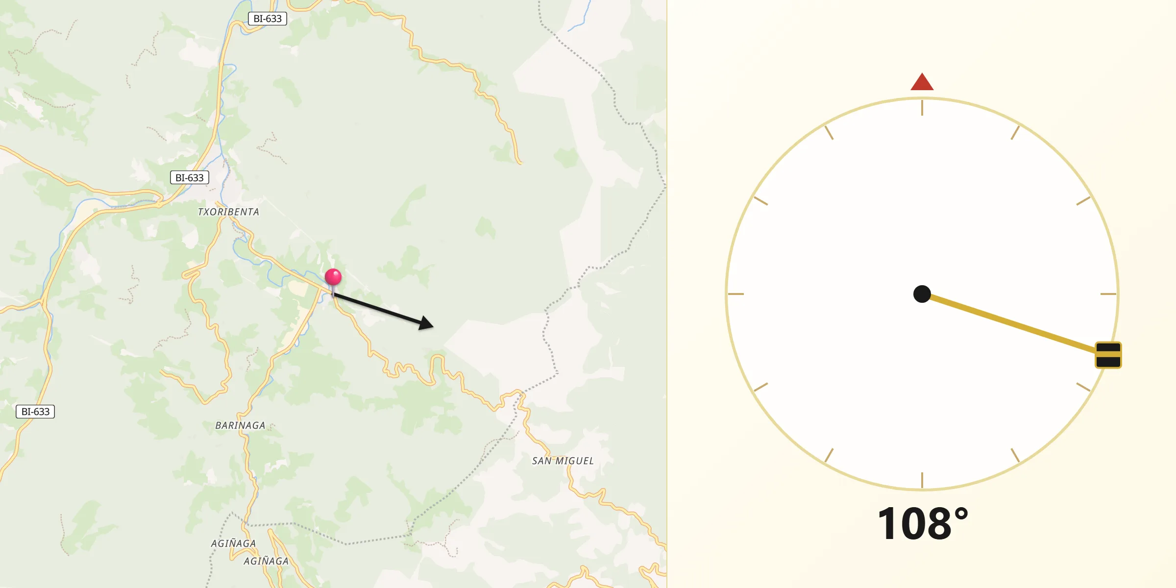 Dirección de la Qibla desde Etxebarria