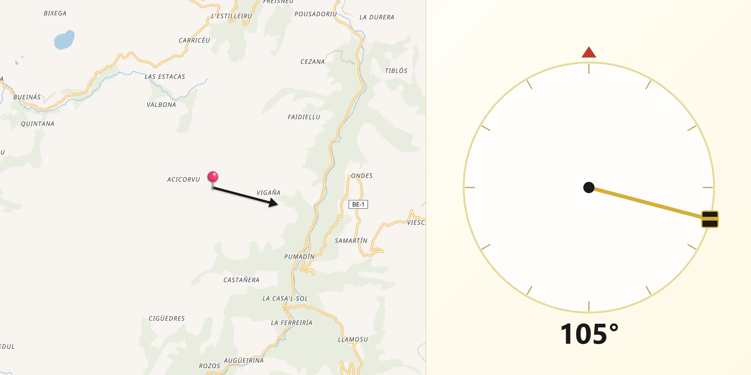 Dirección de la Qibla desde Belmonte de Miranda