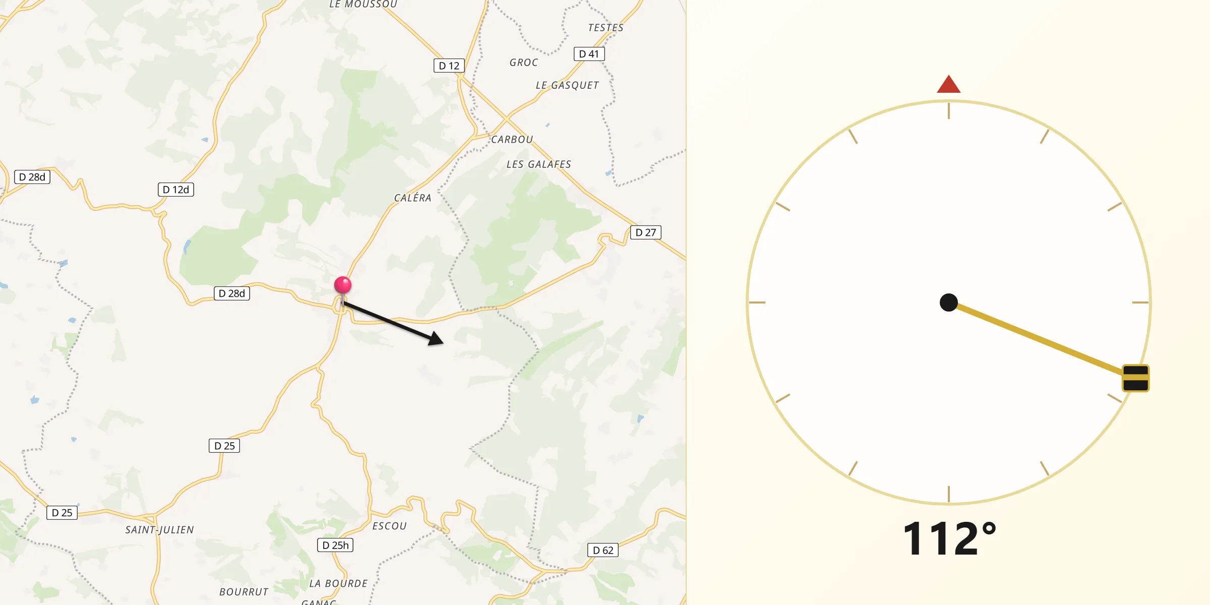 Direction vers la Qibla depuis Gaillac-Toulza