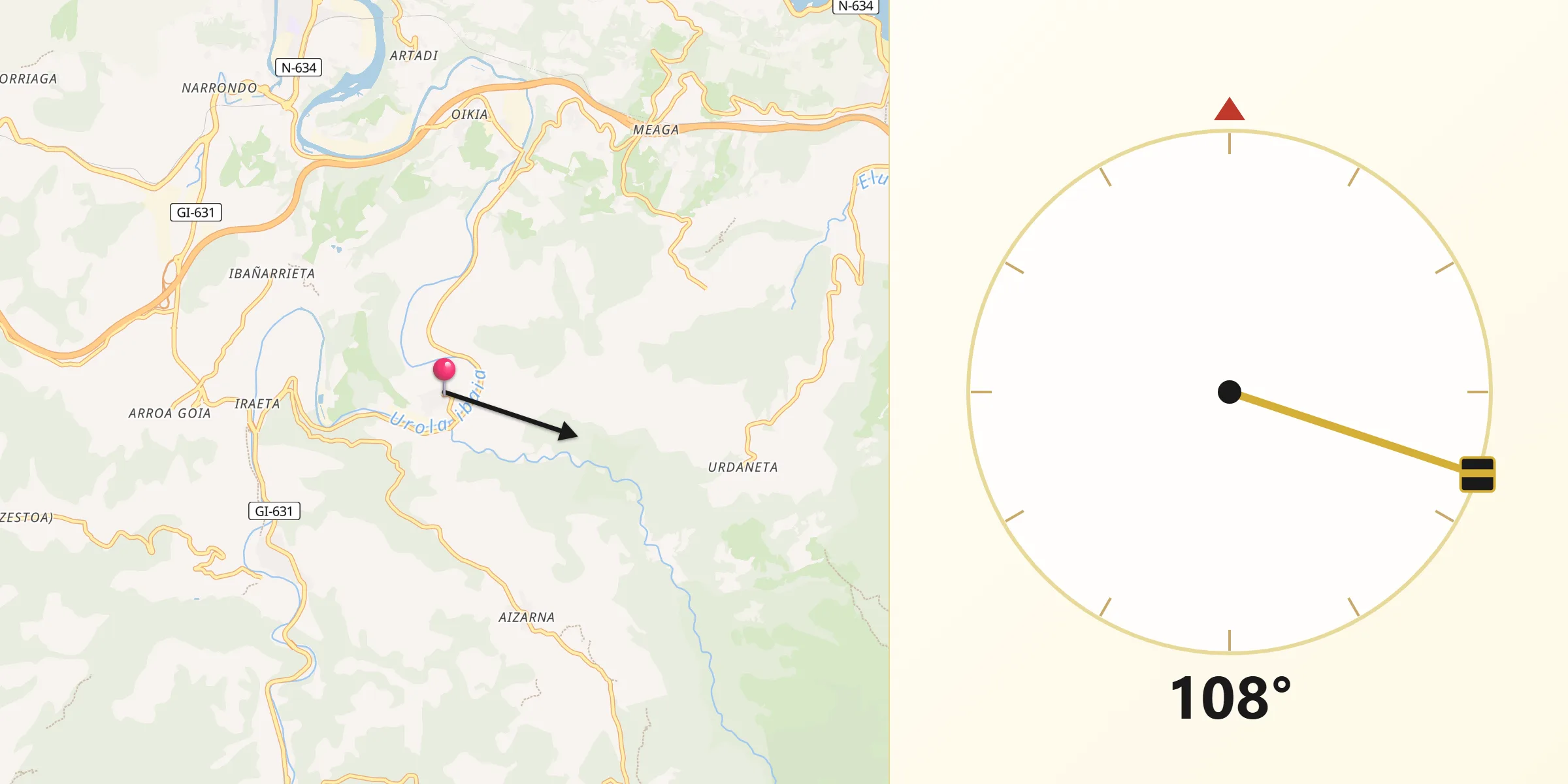 Dirección de la Qibla desde Aizarnazabal
