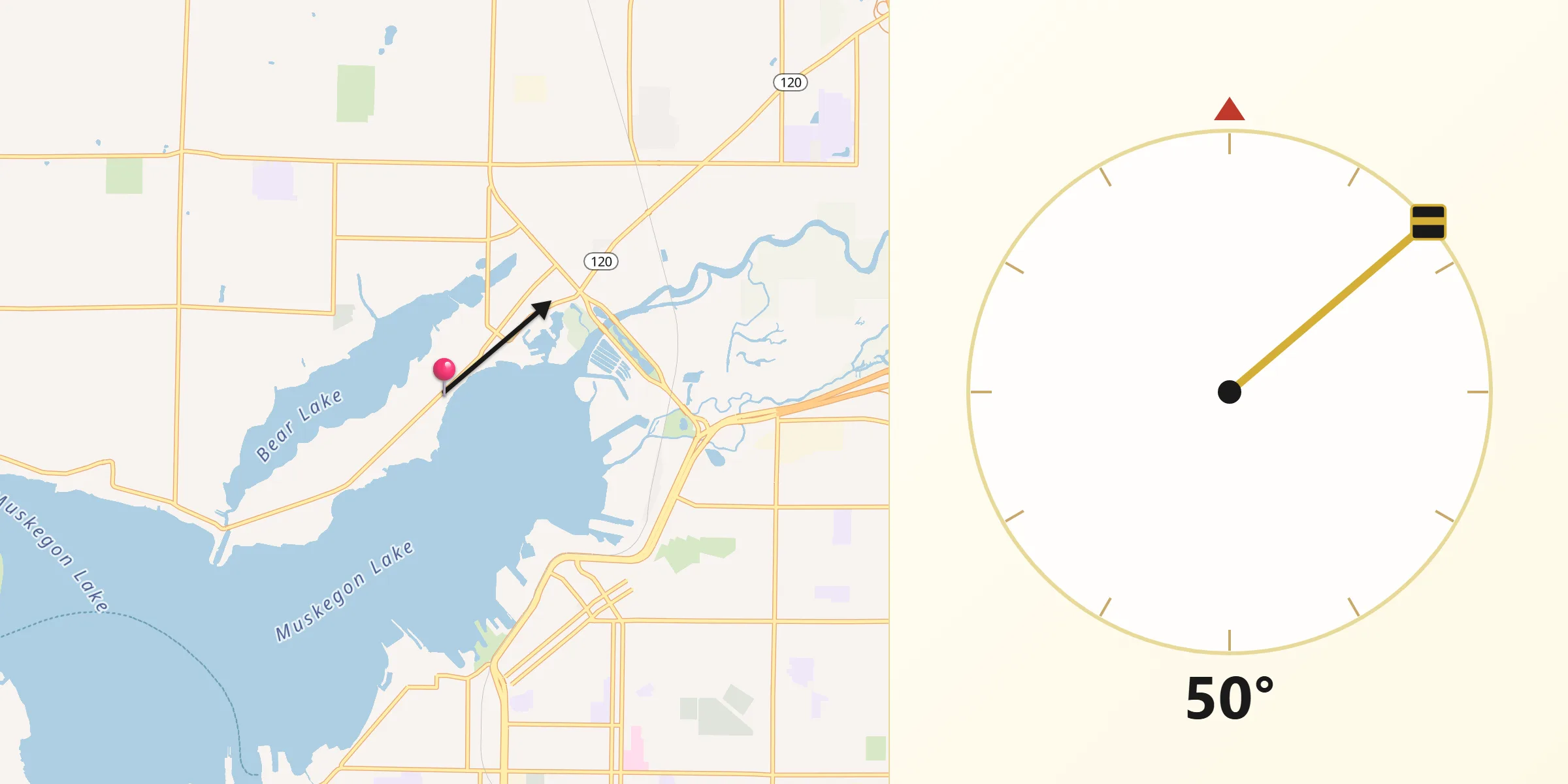 Qibla Direction from North Muskegon
