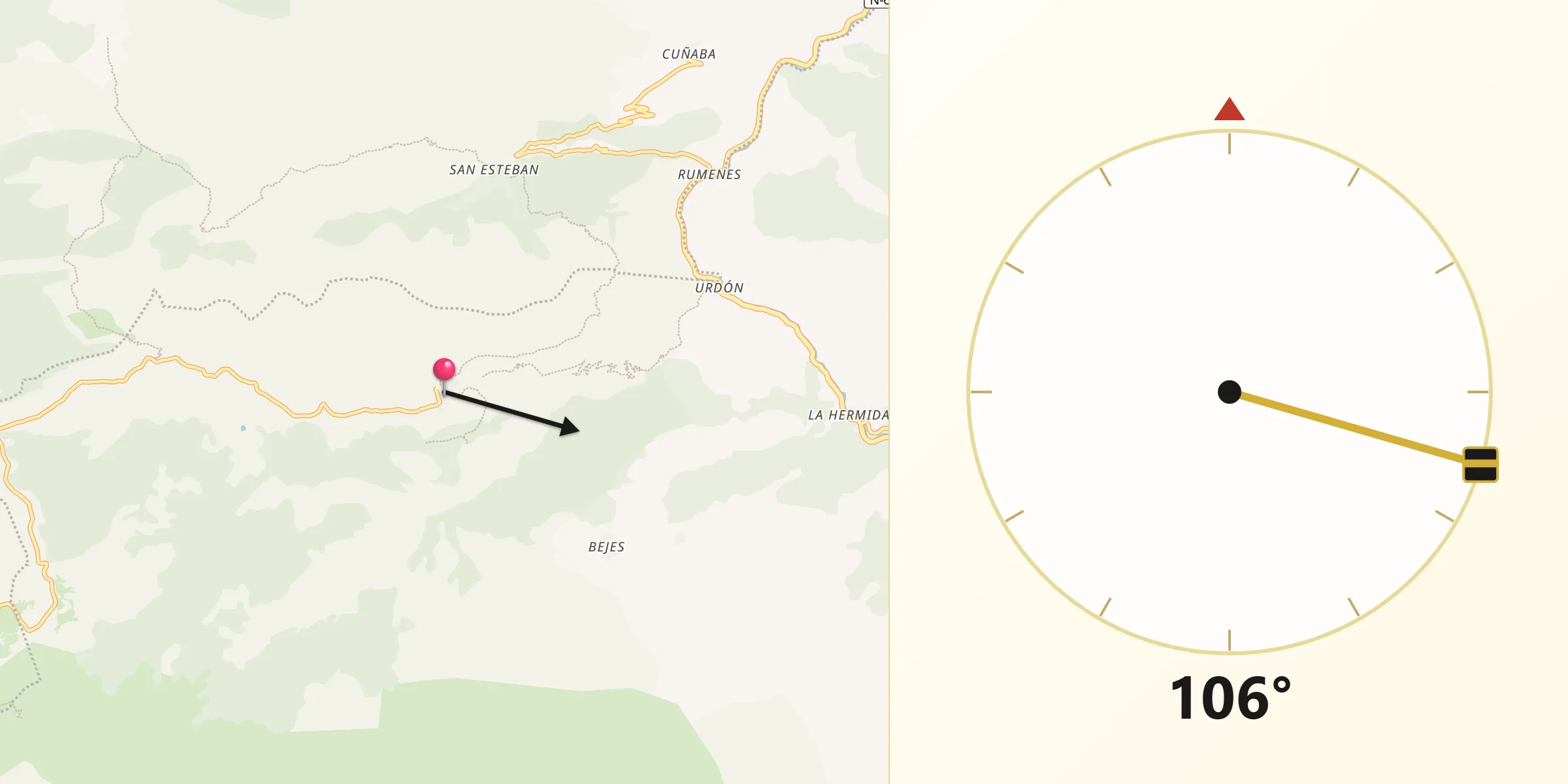 Dirección de la Qibla desde Tresviso