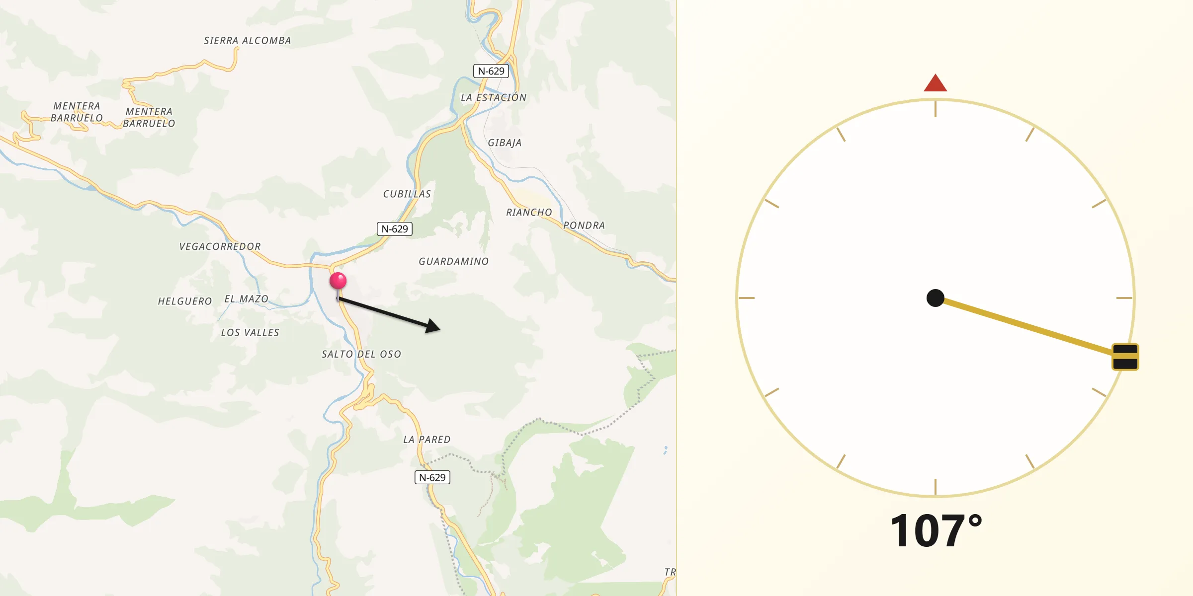 Dirección de la Qibla desde Ramales de la Victoria