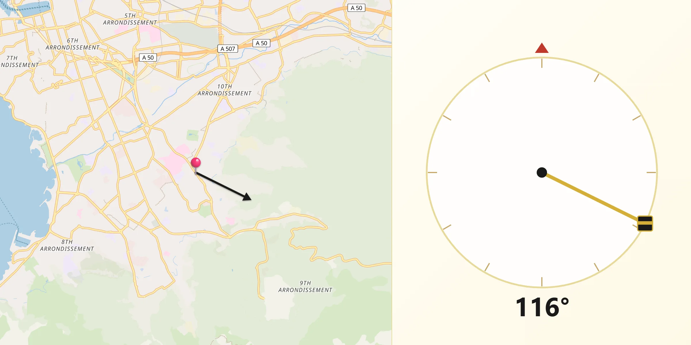Direction vers la Qibla depuis Le Cabot