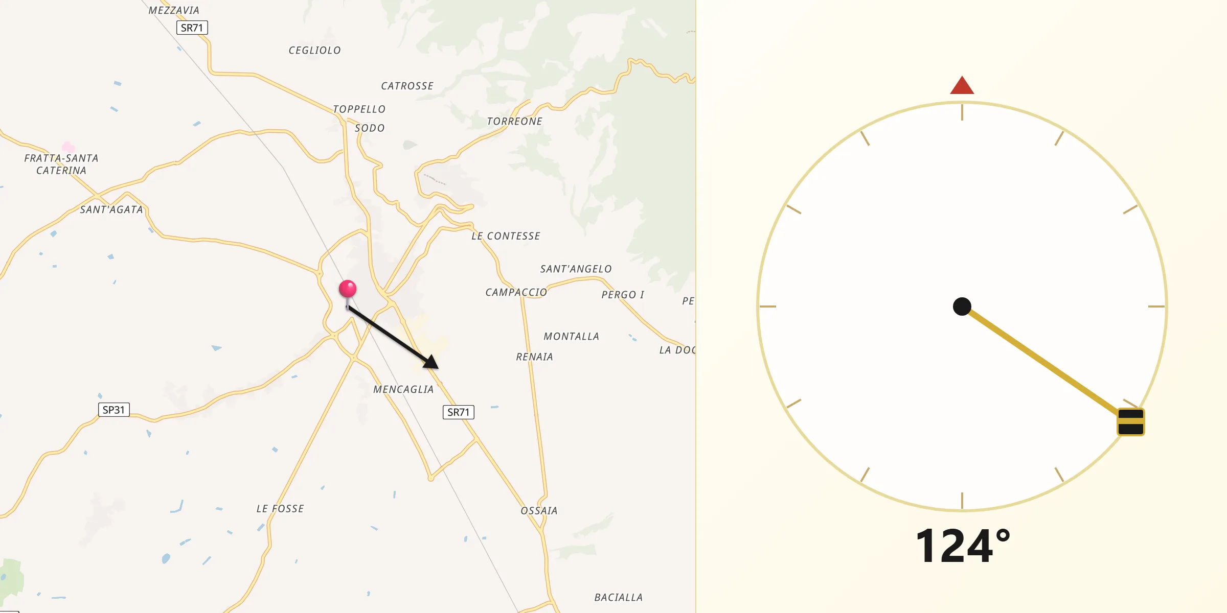 Direzione della Qibla da Camucia-Monsigliolo