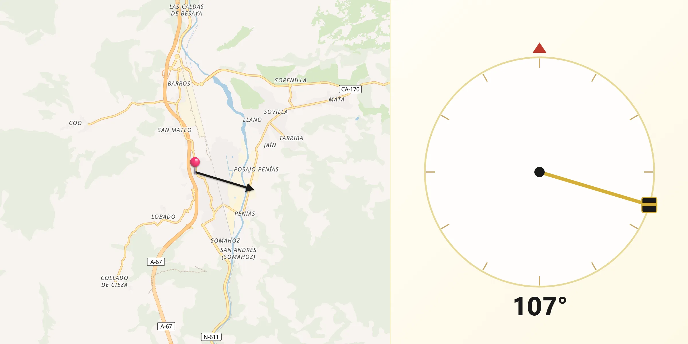 Dirección de la Qibla desde Los Corrales de Buelna