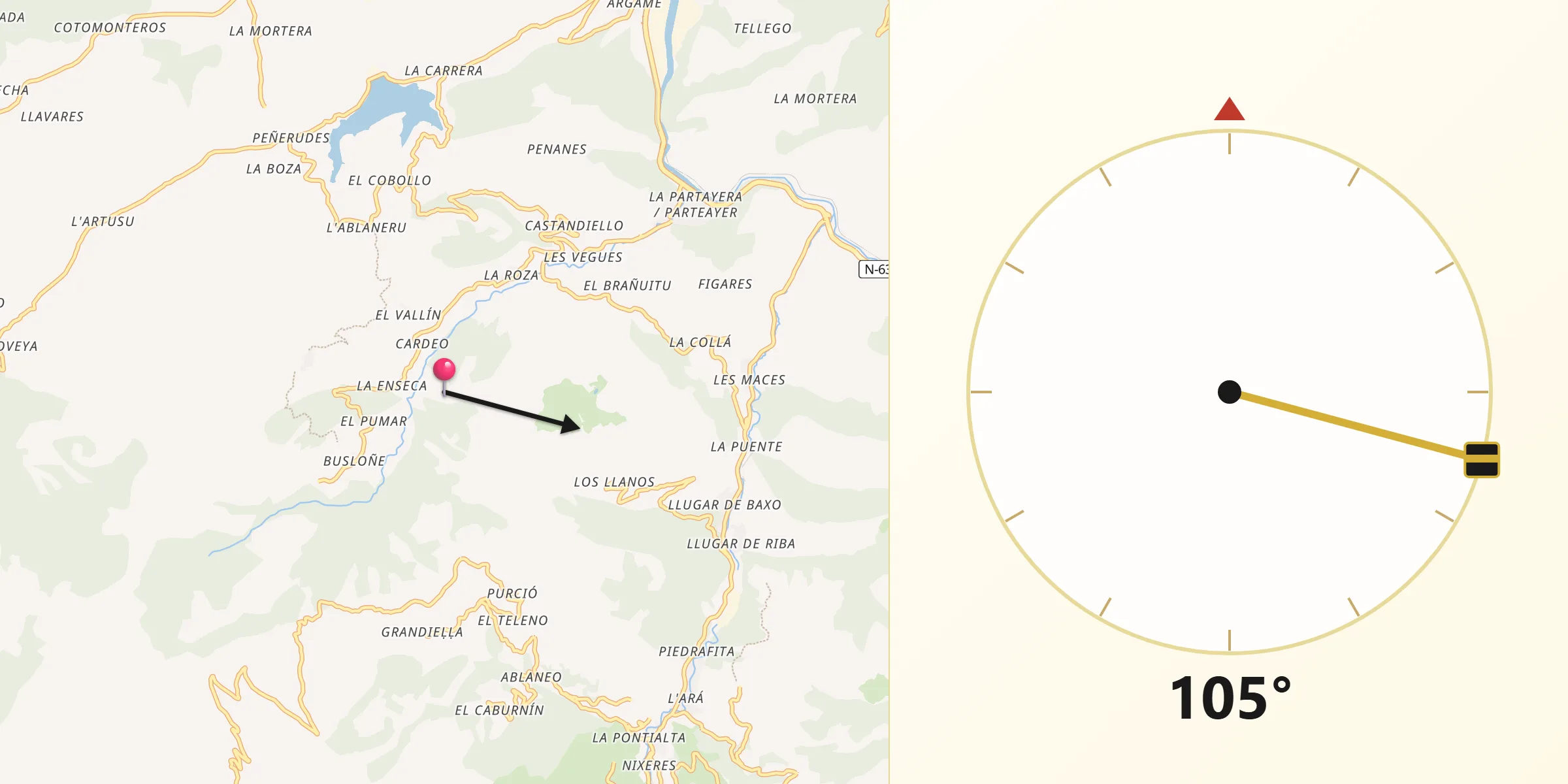Dirección de la Qibla desde Morcín