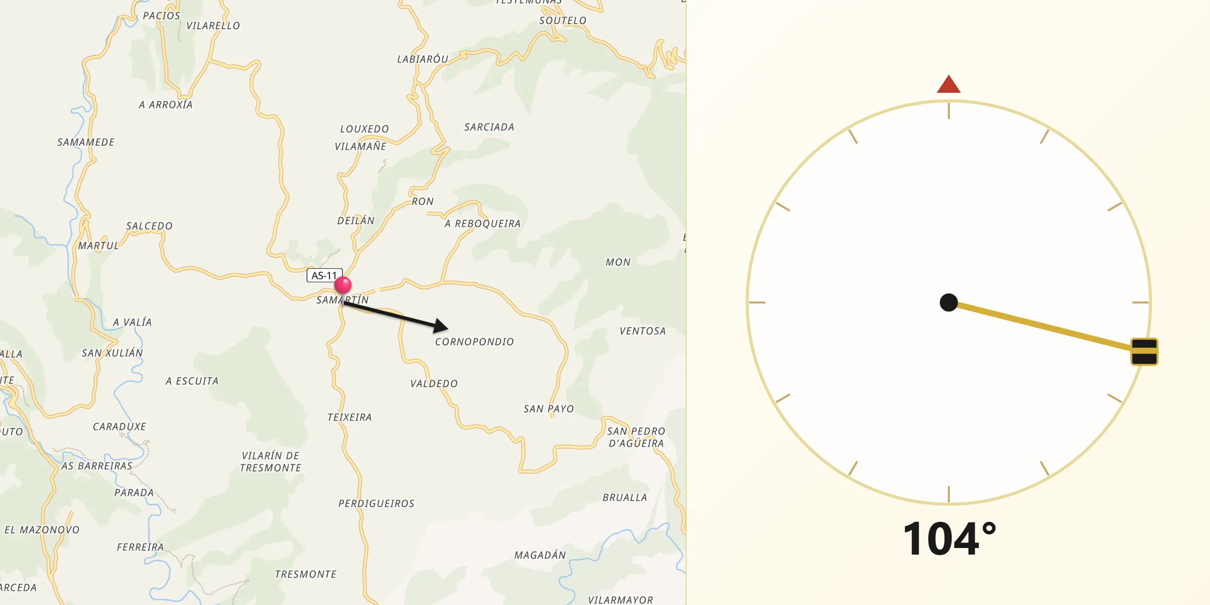 Dirección de la Qibla desde San Martín de Oscos
