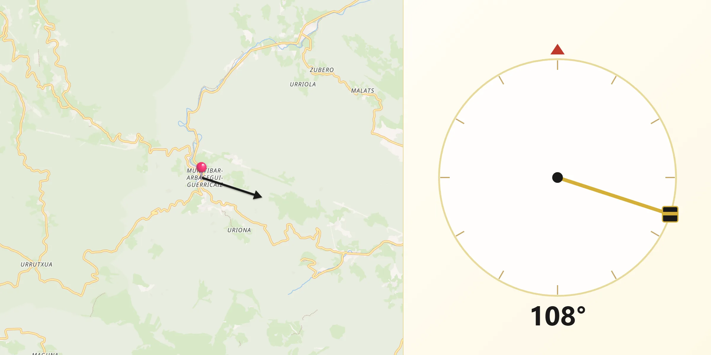 Dirección de la Qibla desde Munitibar-Arbatzegi Gerrikaitz