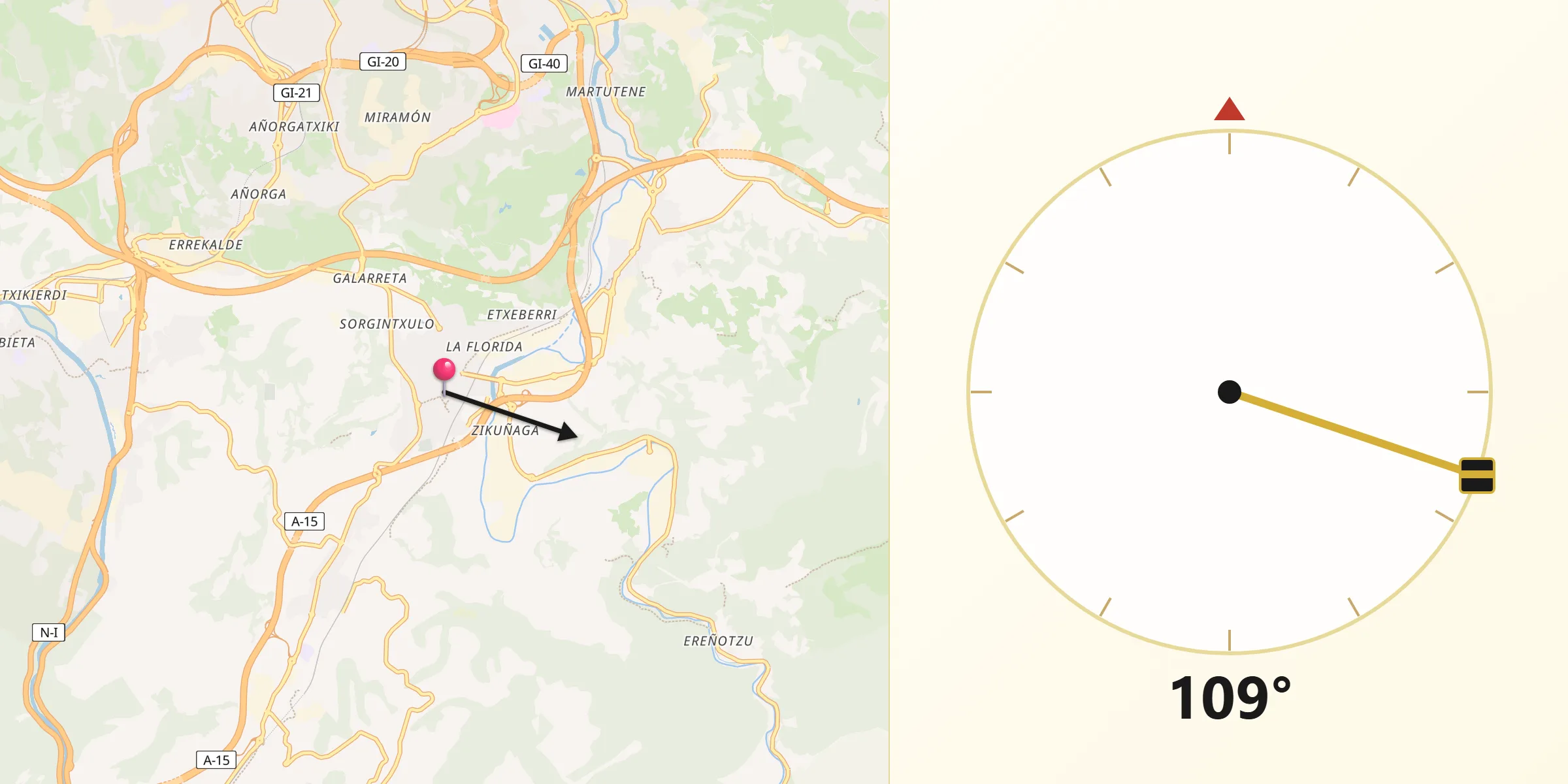 Dirección de la Qibla desde Hernani