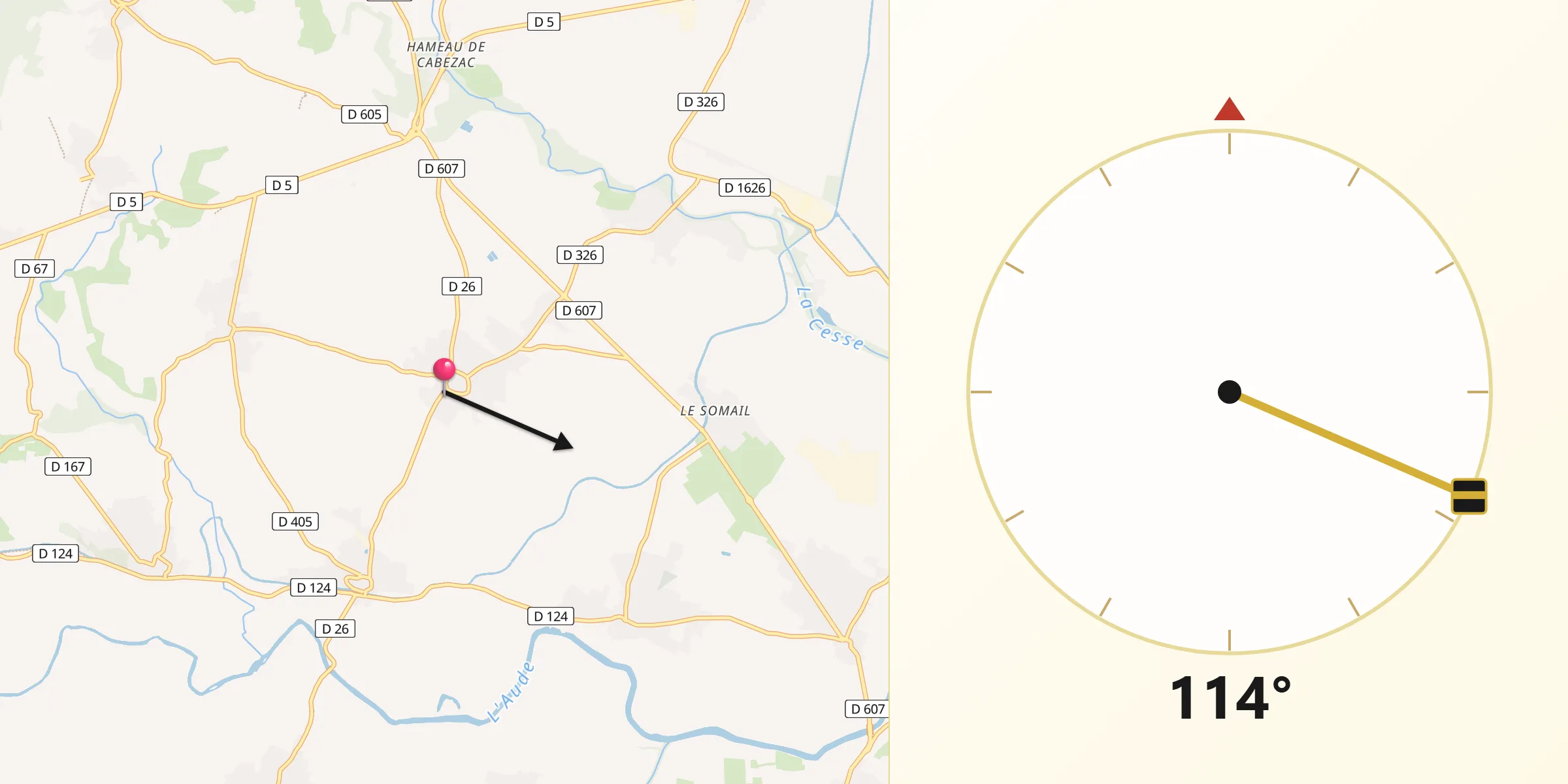 Direction vers la Qibla depuis Ginestas