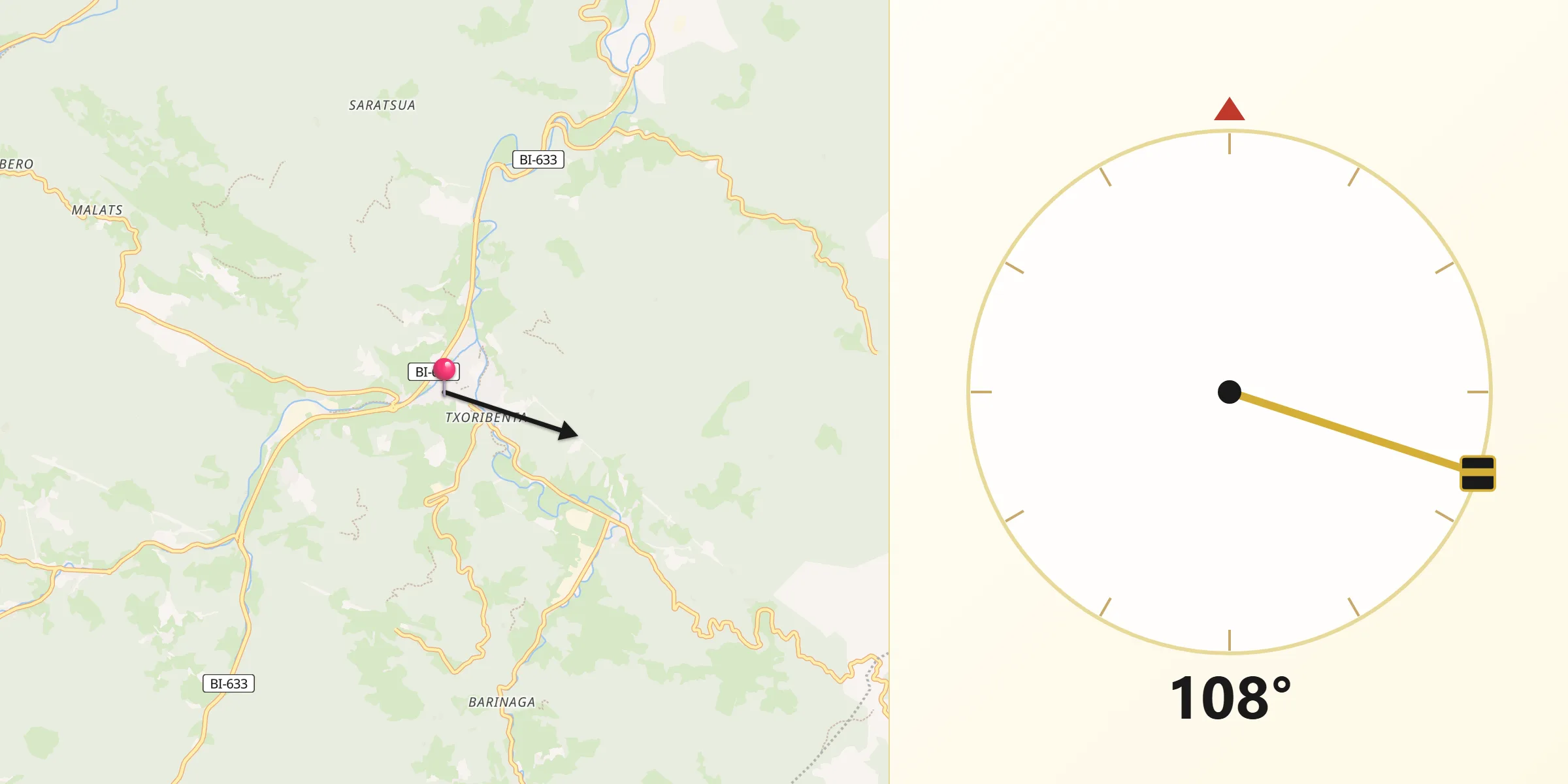 Dirección de la Qibla desde Markina-Xemein