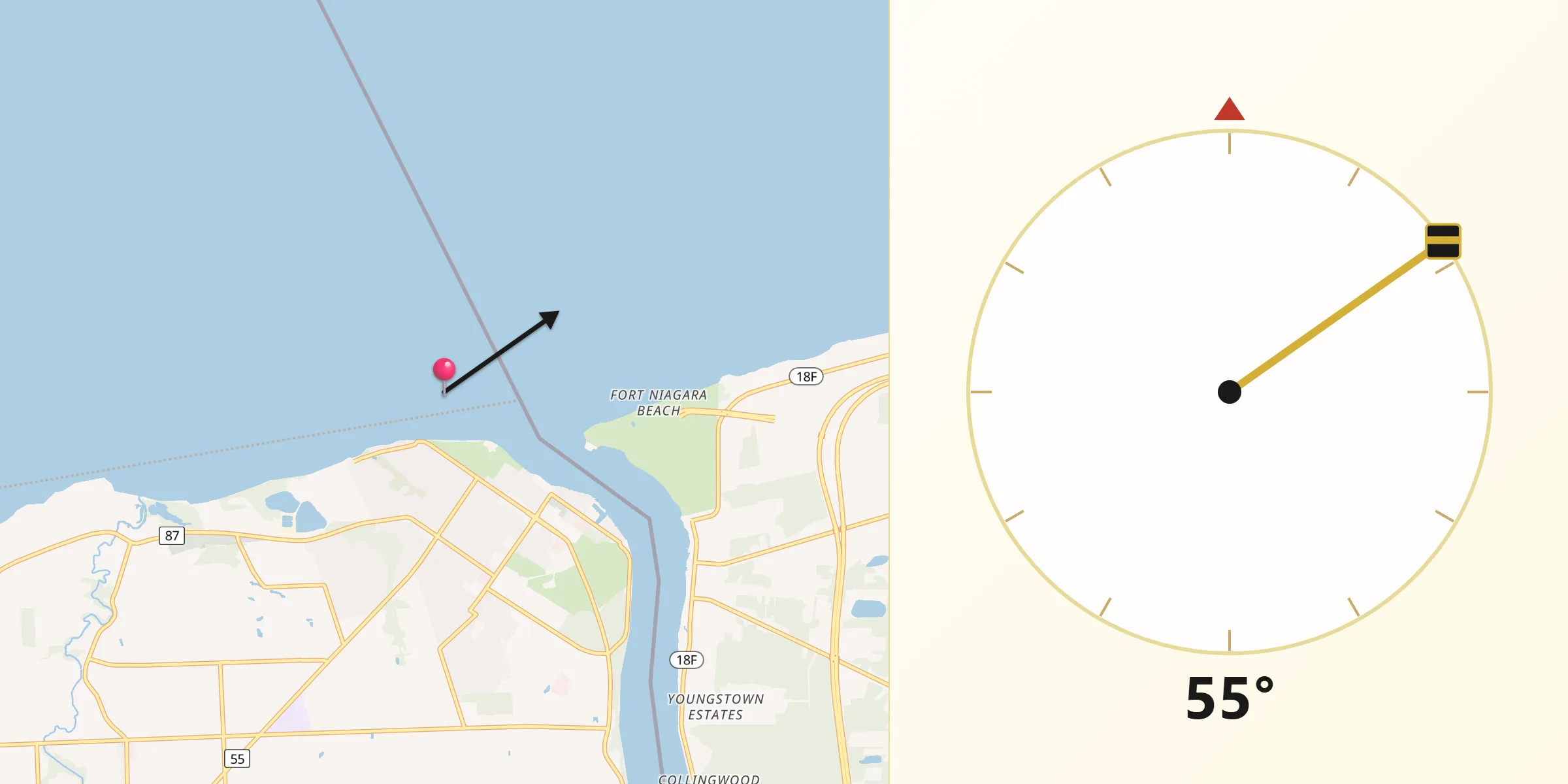 Qibla Direction from Mississauga Beach