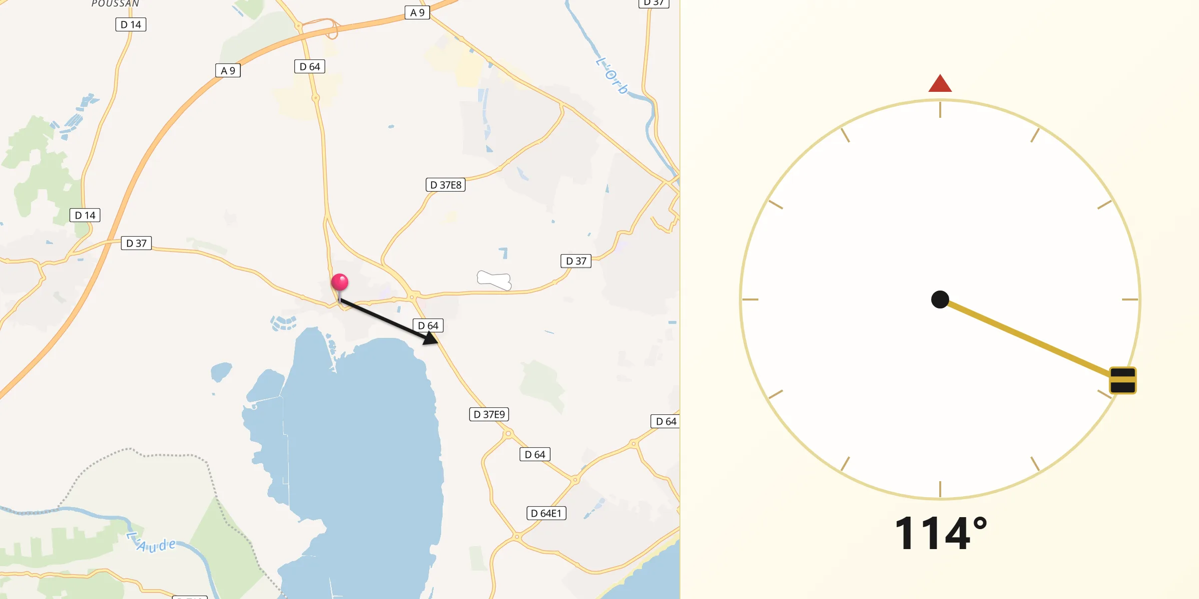 Direction vers la Qibla depuis Vendres