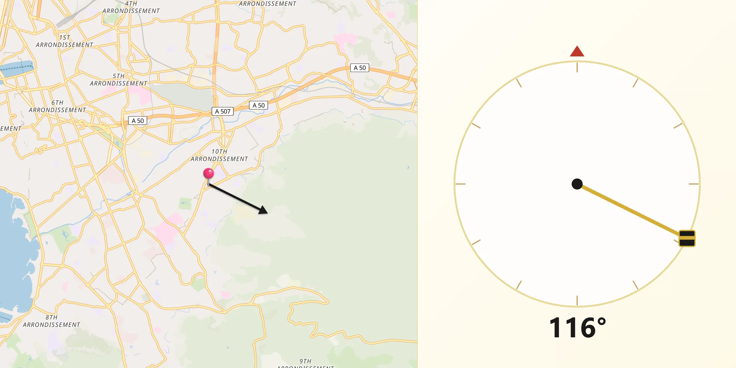 Direction vers la Qibla depuis Saint-Tronc