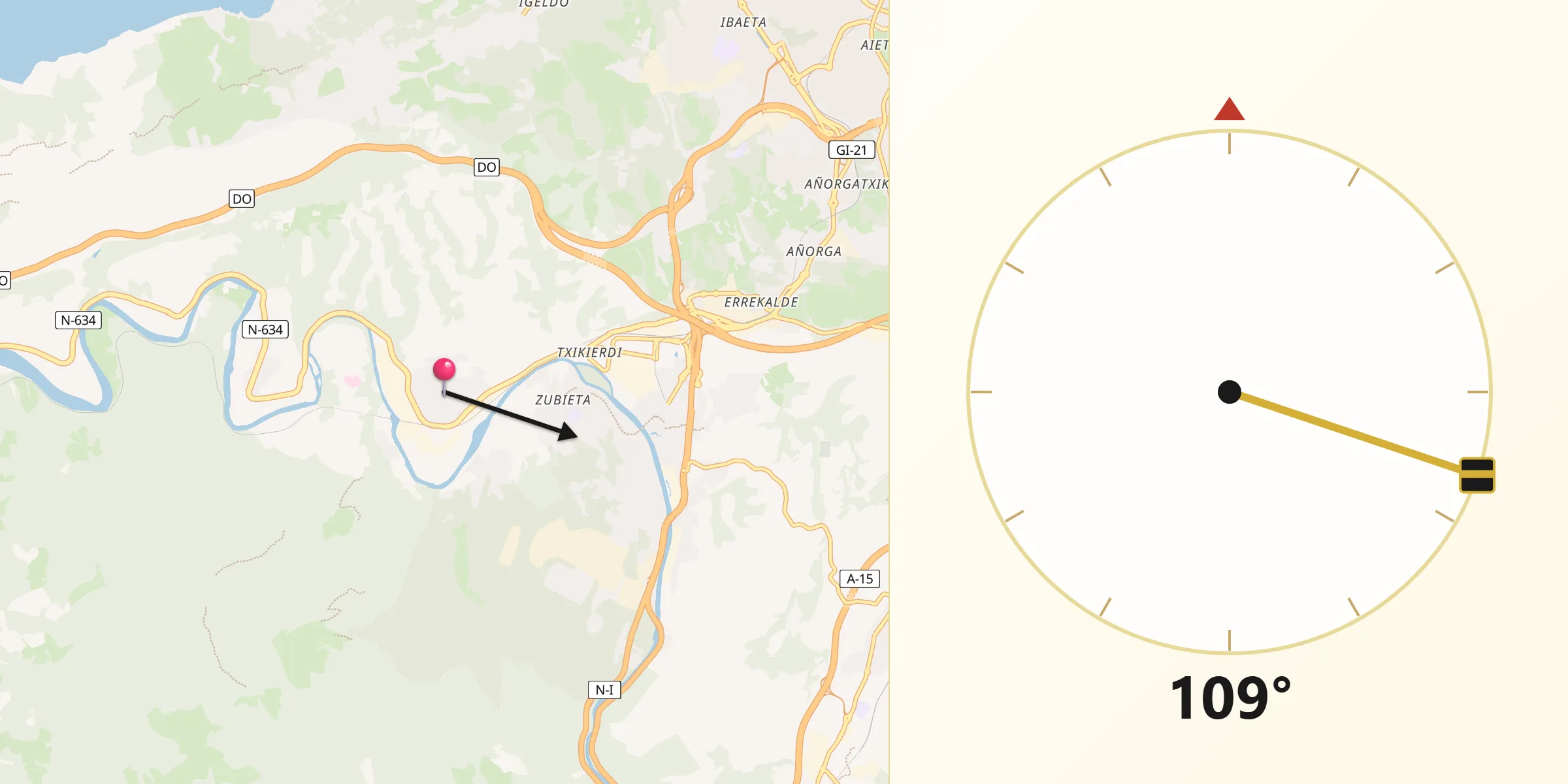 Dirección de la Qibla desde Usurbil