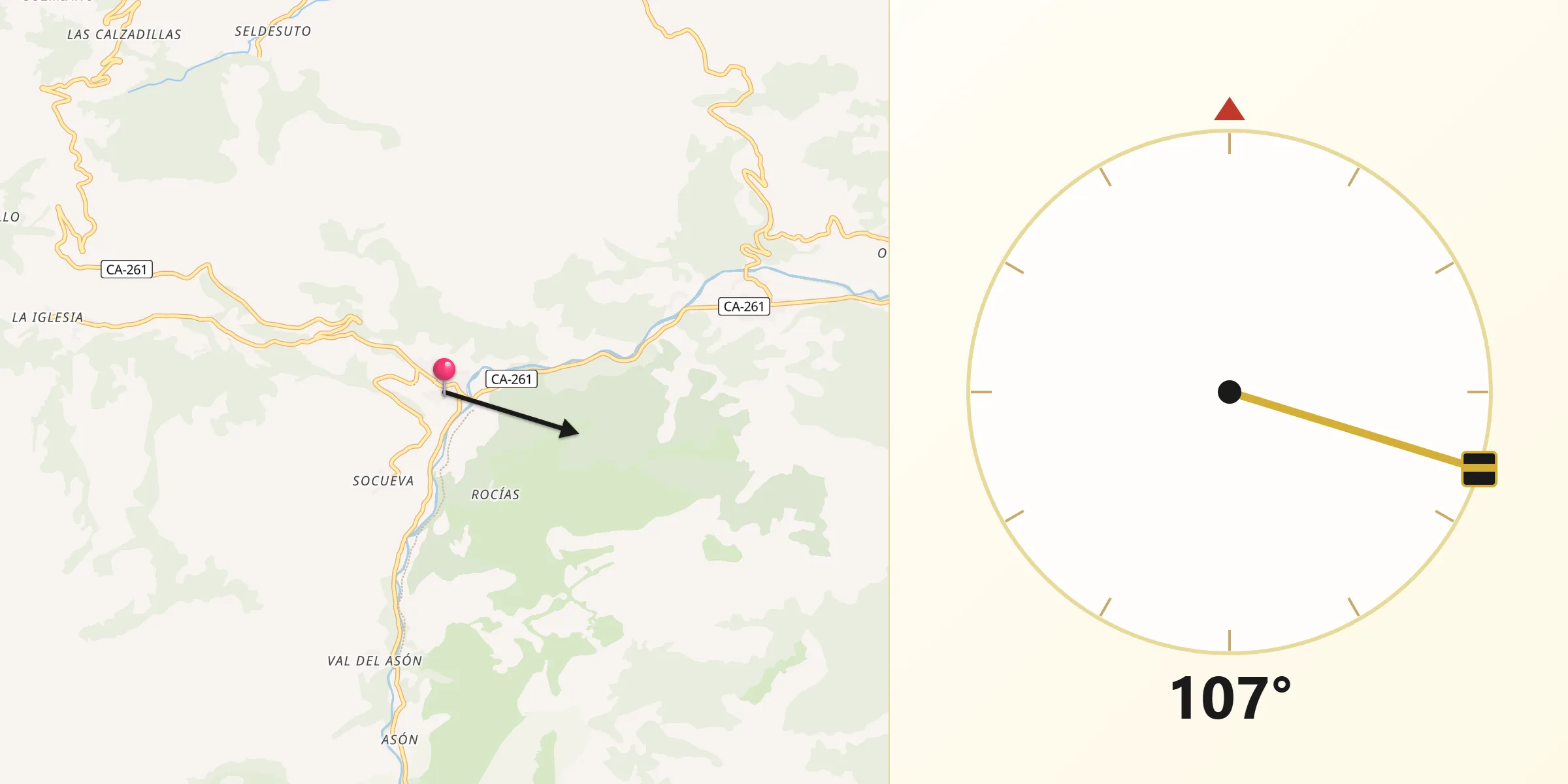 Dirección de la Qibla desde Arredondo
