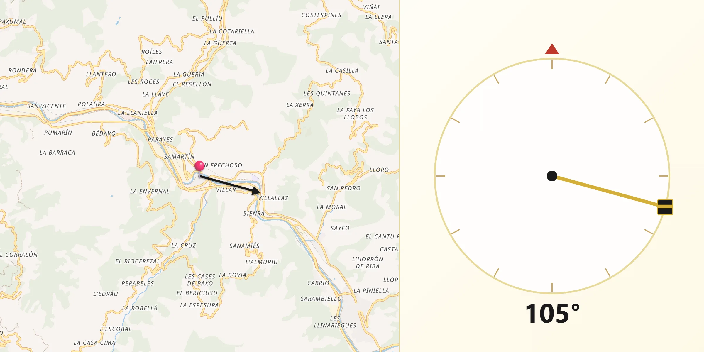 Dirección de la Qibla desde San Martín del Rey Aurelio