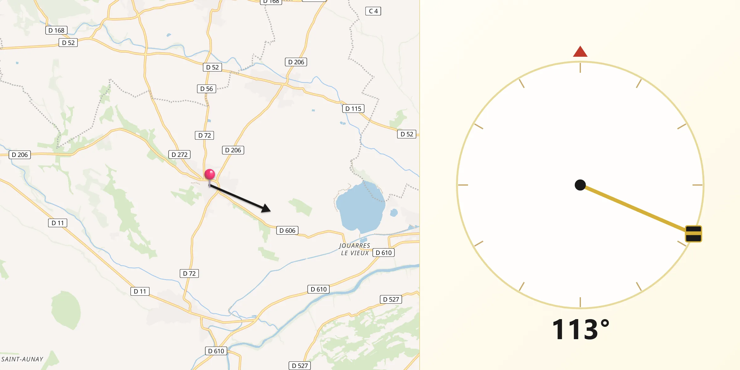 Direction vers la Qibla depuis Azille
