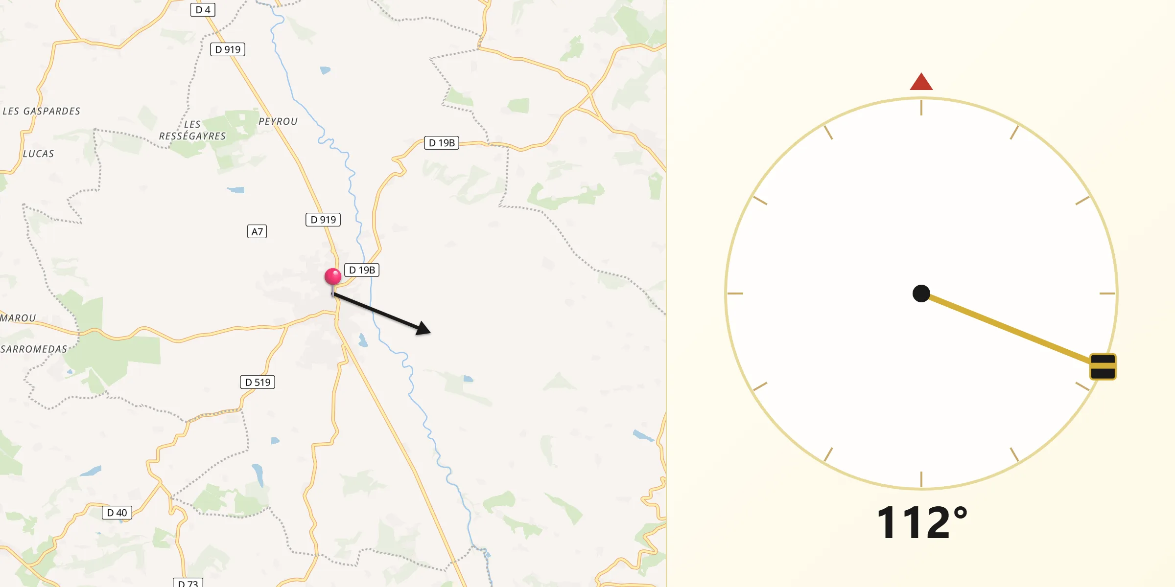Direction vers la Qibla depuis Lézat-sur-Lèze