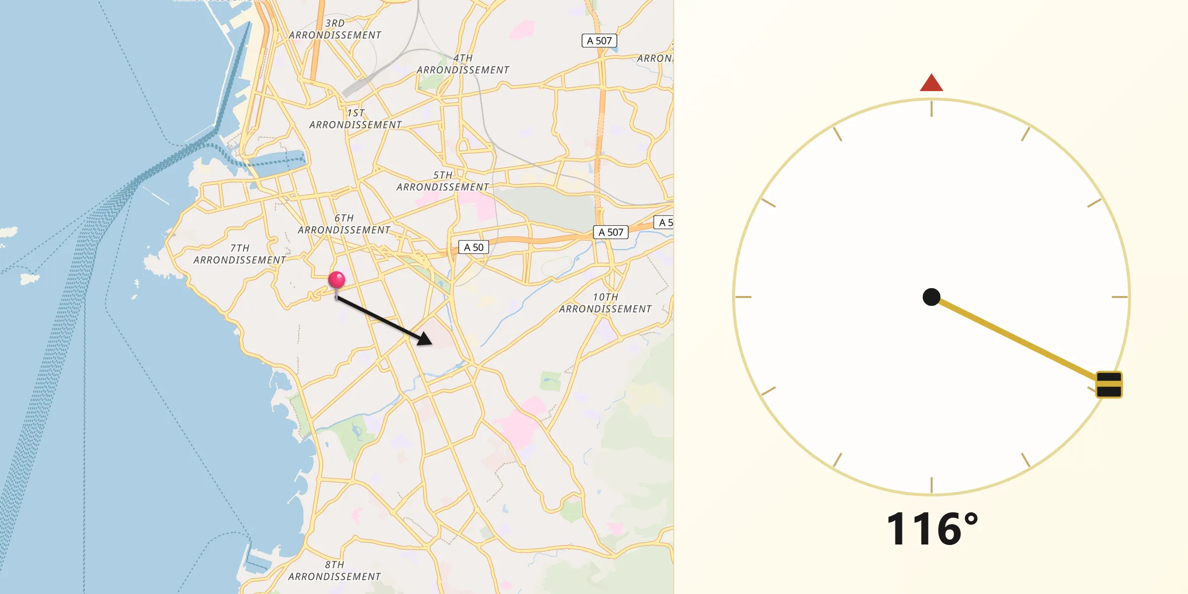 Direction vers la Qibla depuis Périer