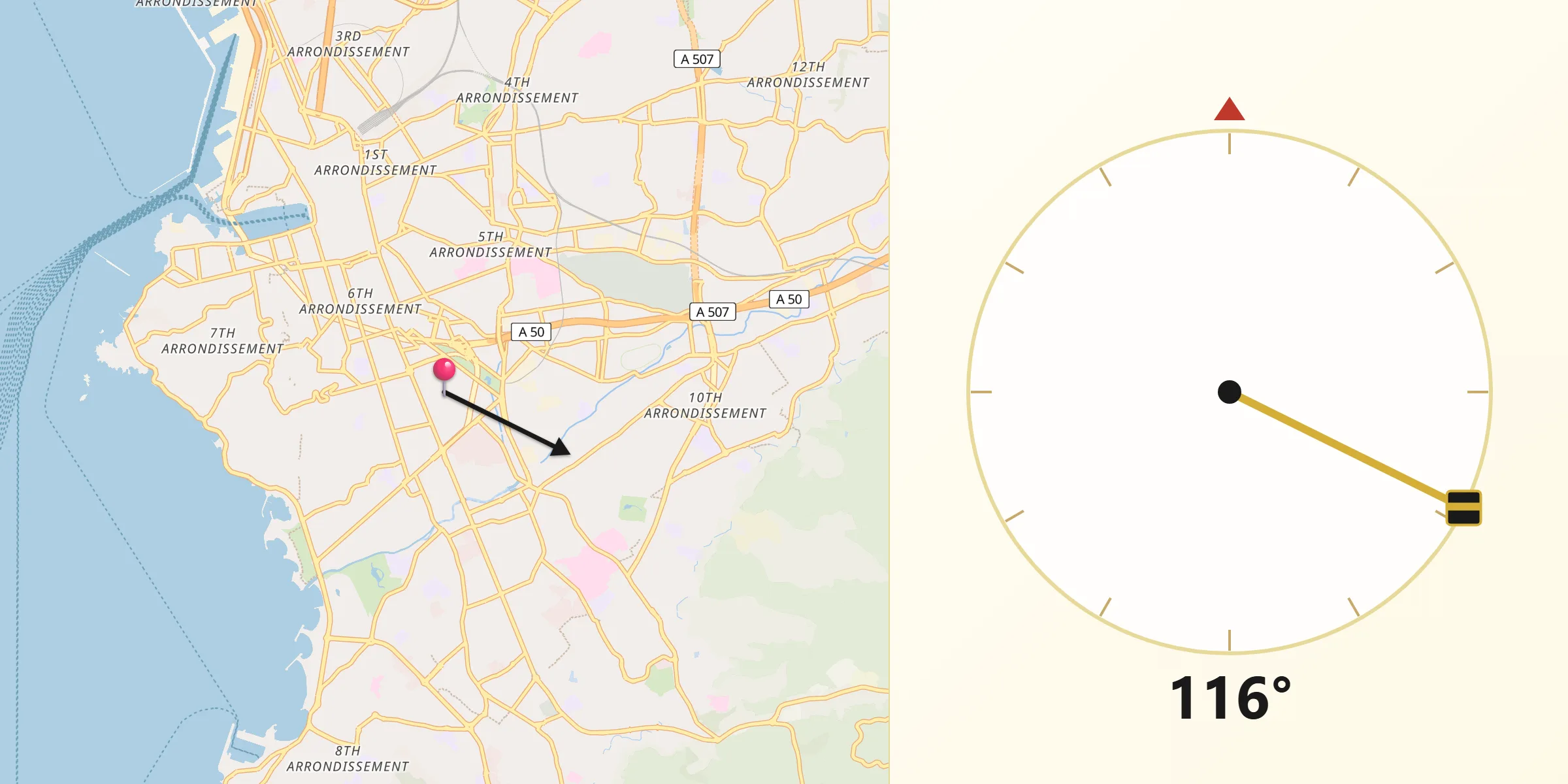 Direction vers la Qibla depuis Rouet