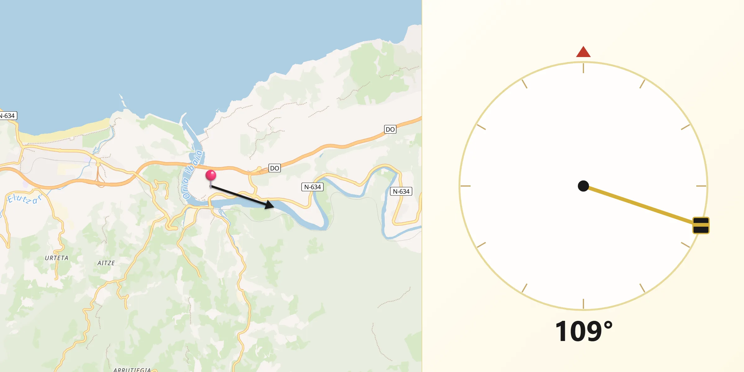 Dirección de la Qibla desde Orio