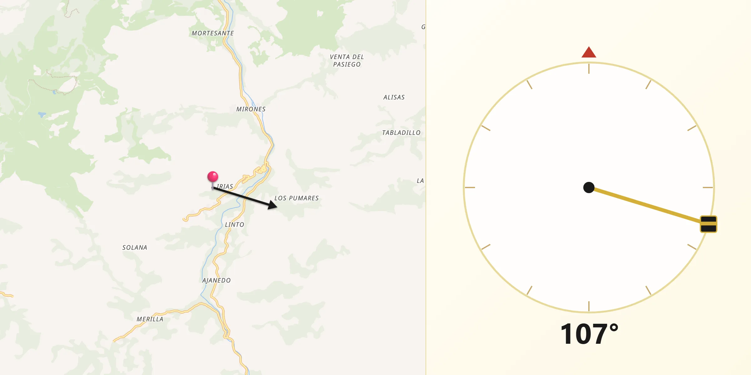 Dirección de la Qibla desde Miera