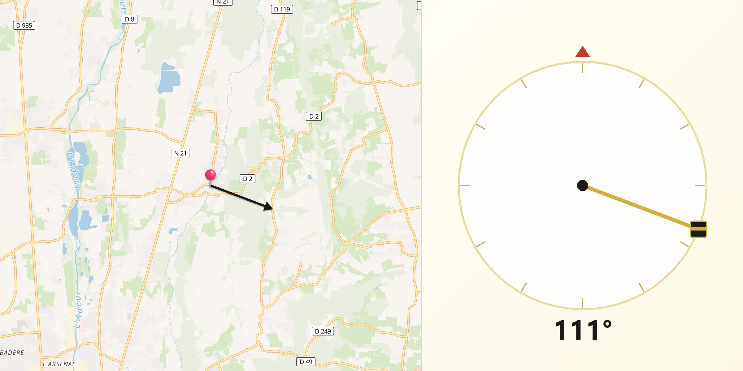 Direction vers la Qibla depuis Orleix
