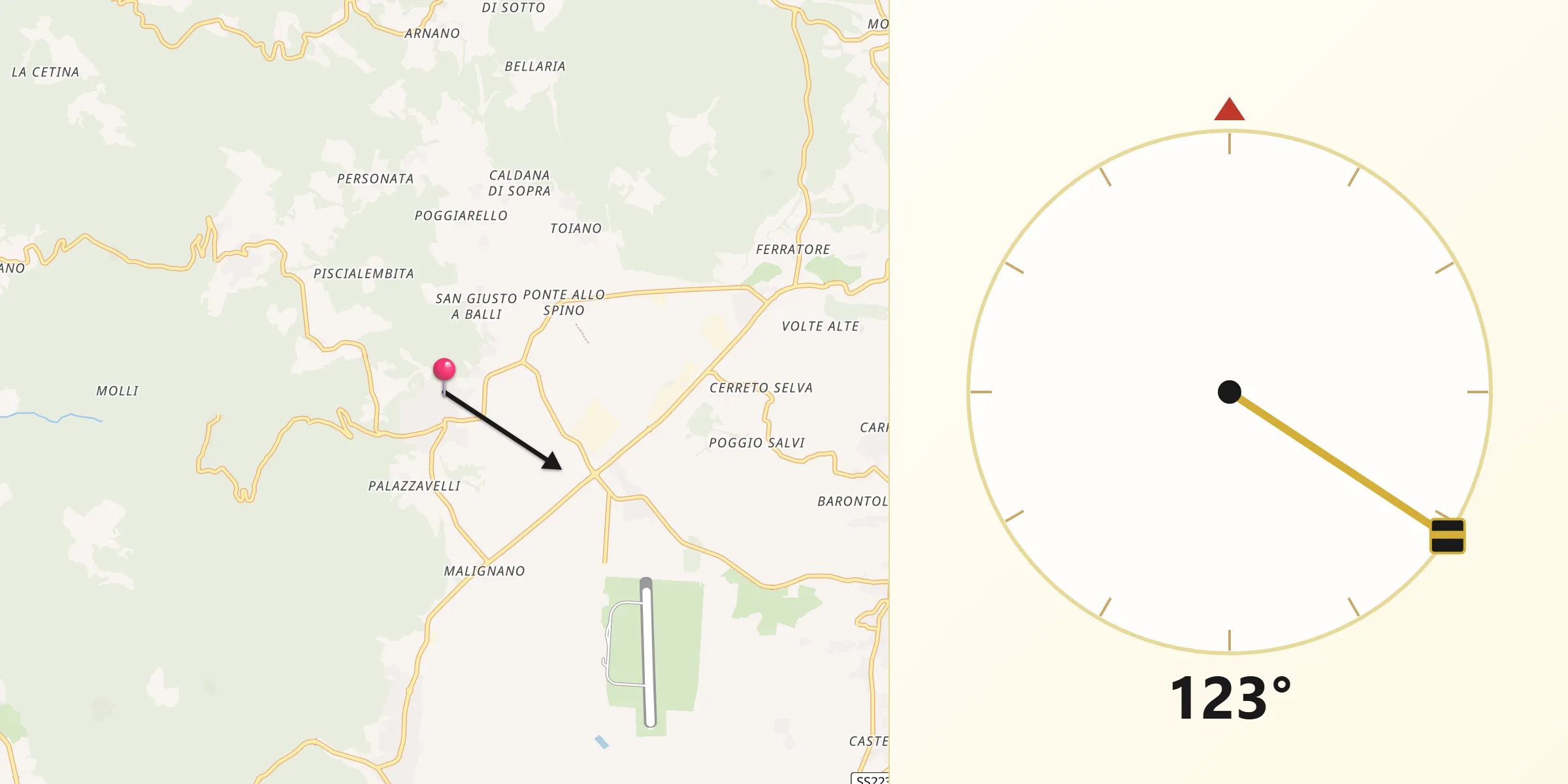 Direzione della Qibla da Sovicille