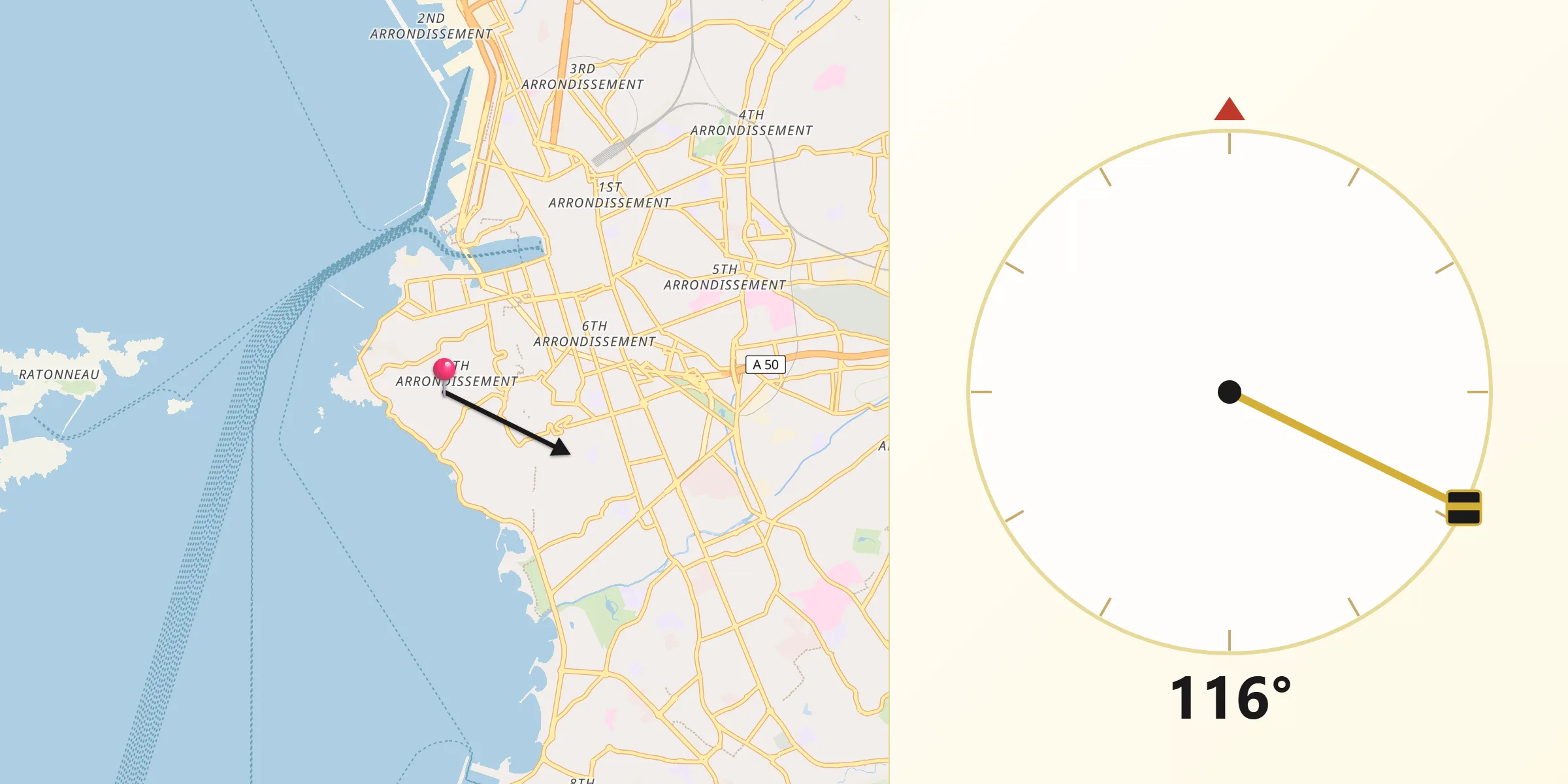 Direction vers la Qibla depuis Marseille Bompard