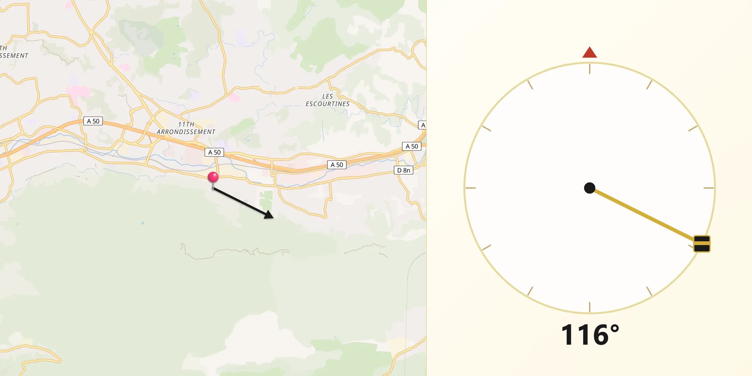 Direction vers la Qibla depuis La Millère