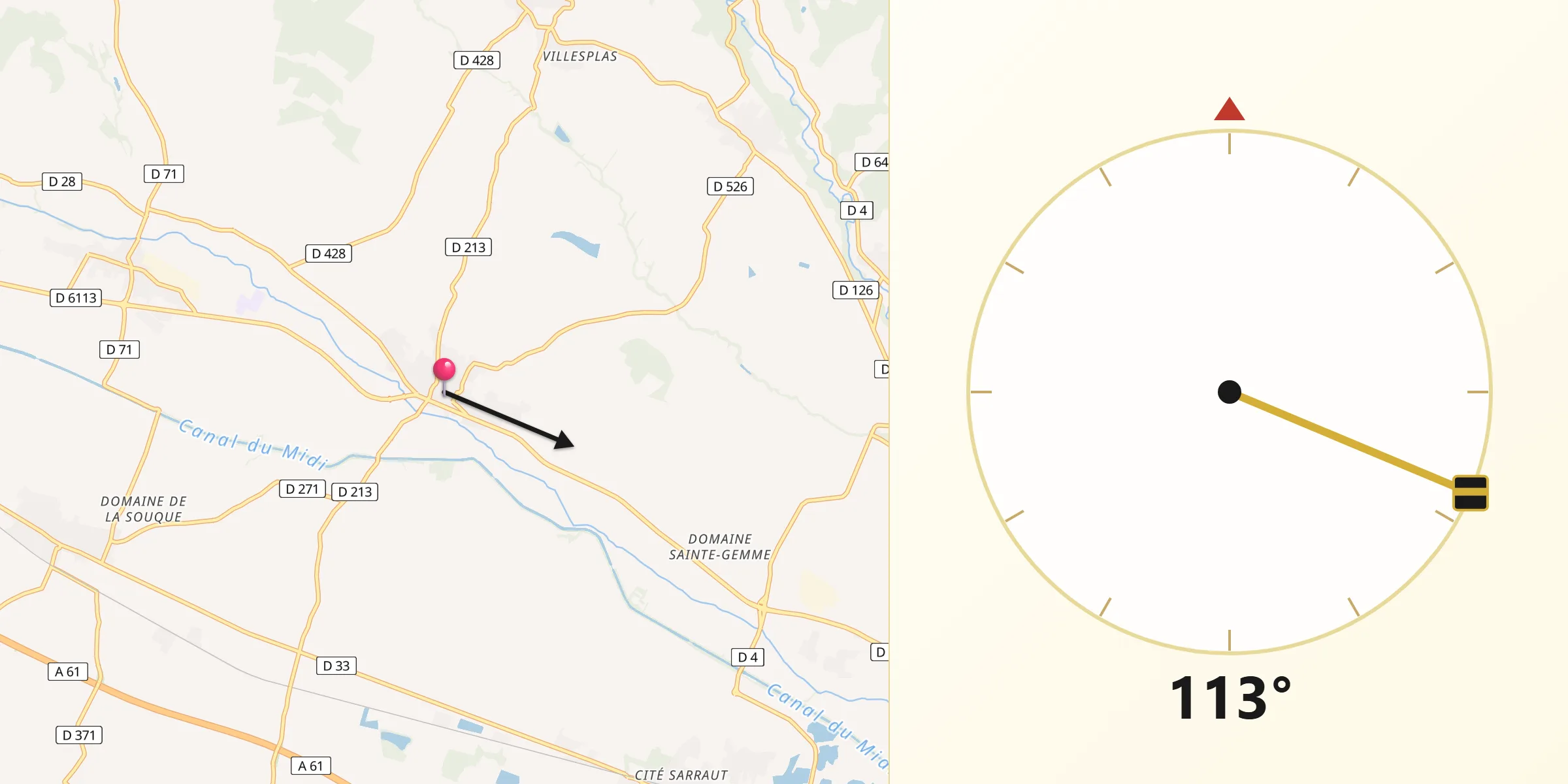 Direction vers la Qibla depuis Villepinte