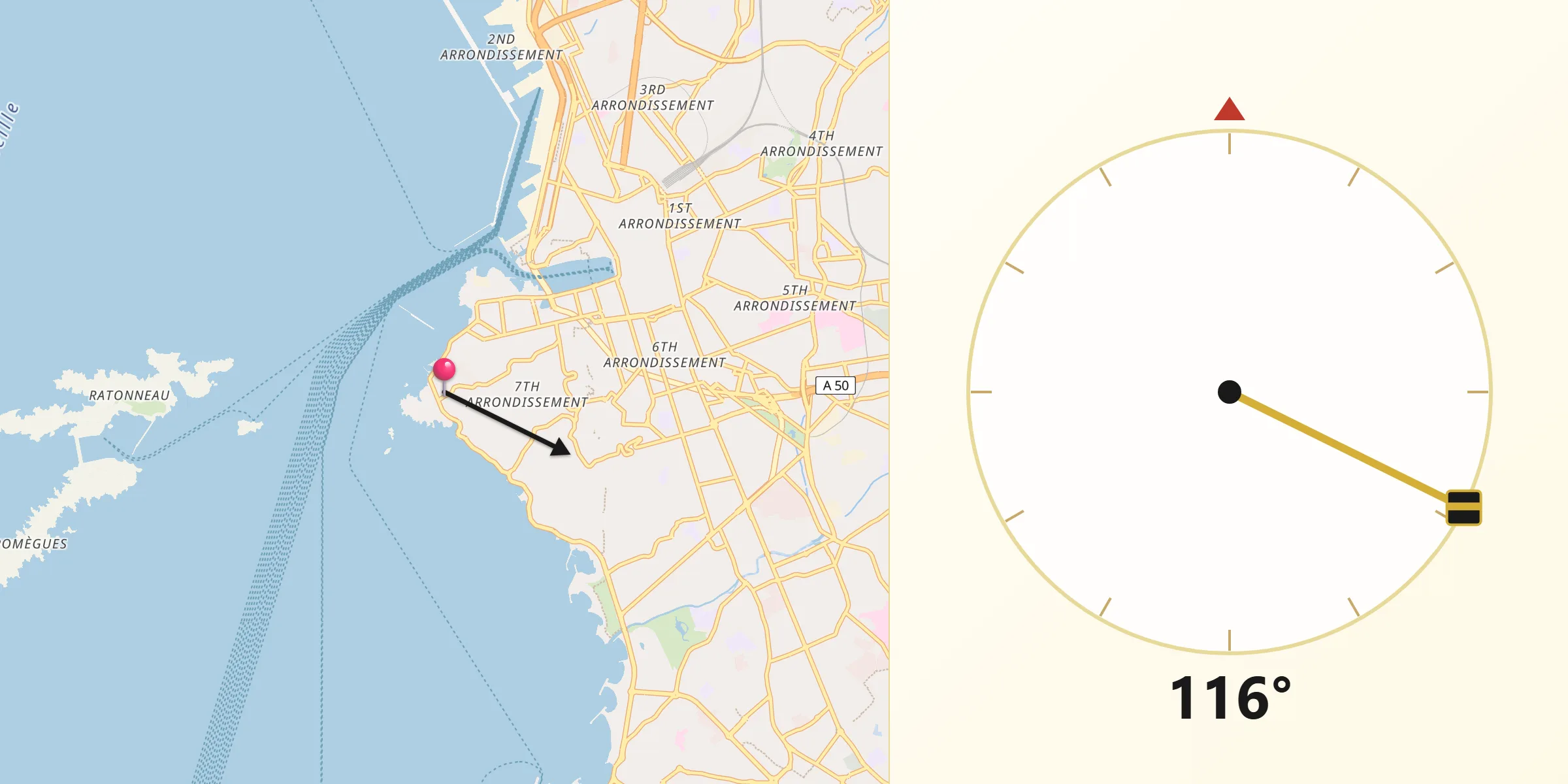 Direction vers la Qibla depuis Marseille Endoume