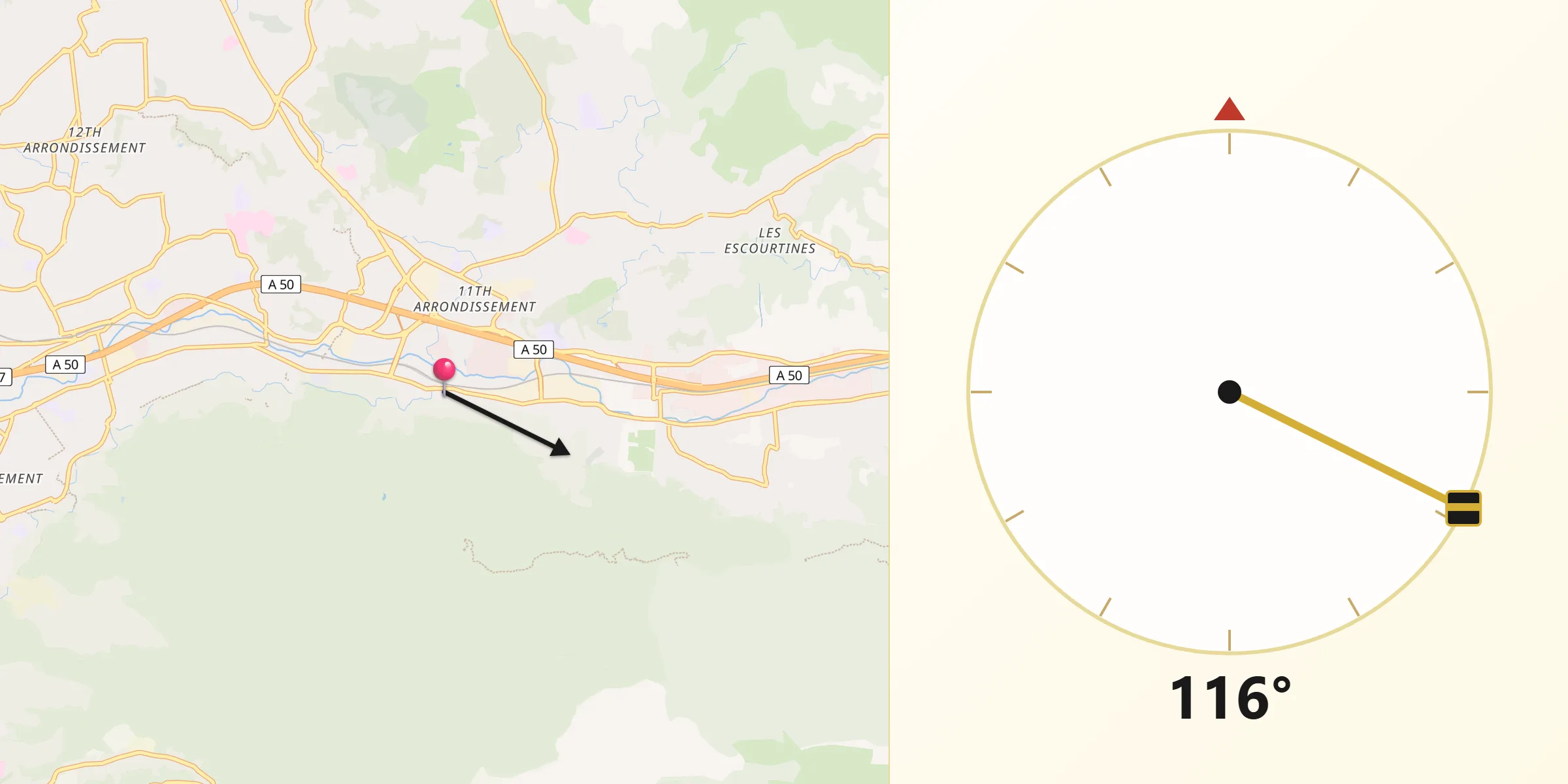 Direction vers la Qibla depuis La Barasse