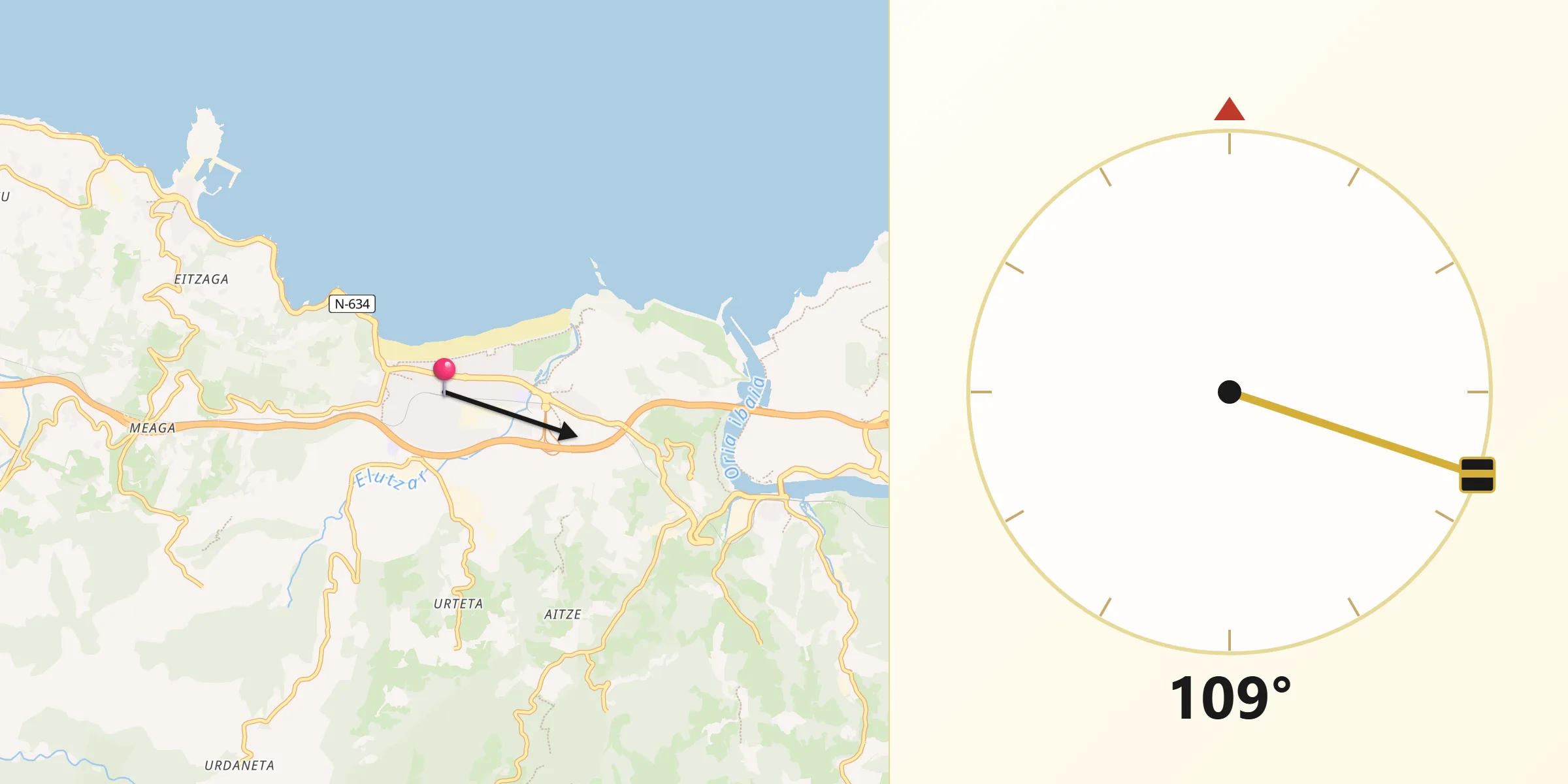 Dirección de la Qibla desde Zarauz