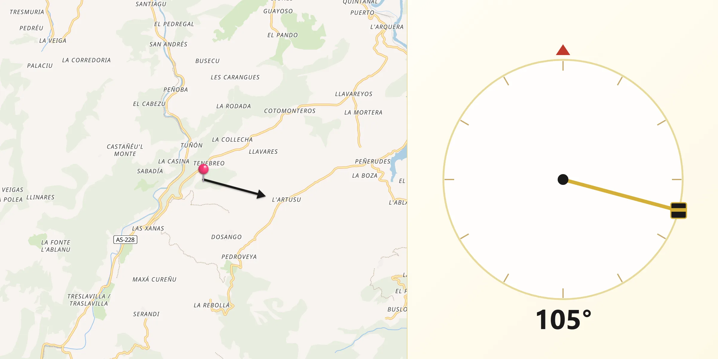Dirección de la Qibla desde Santo Adriano
