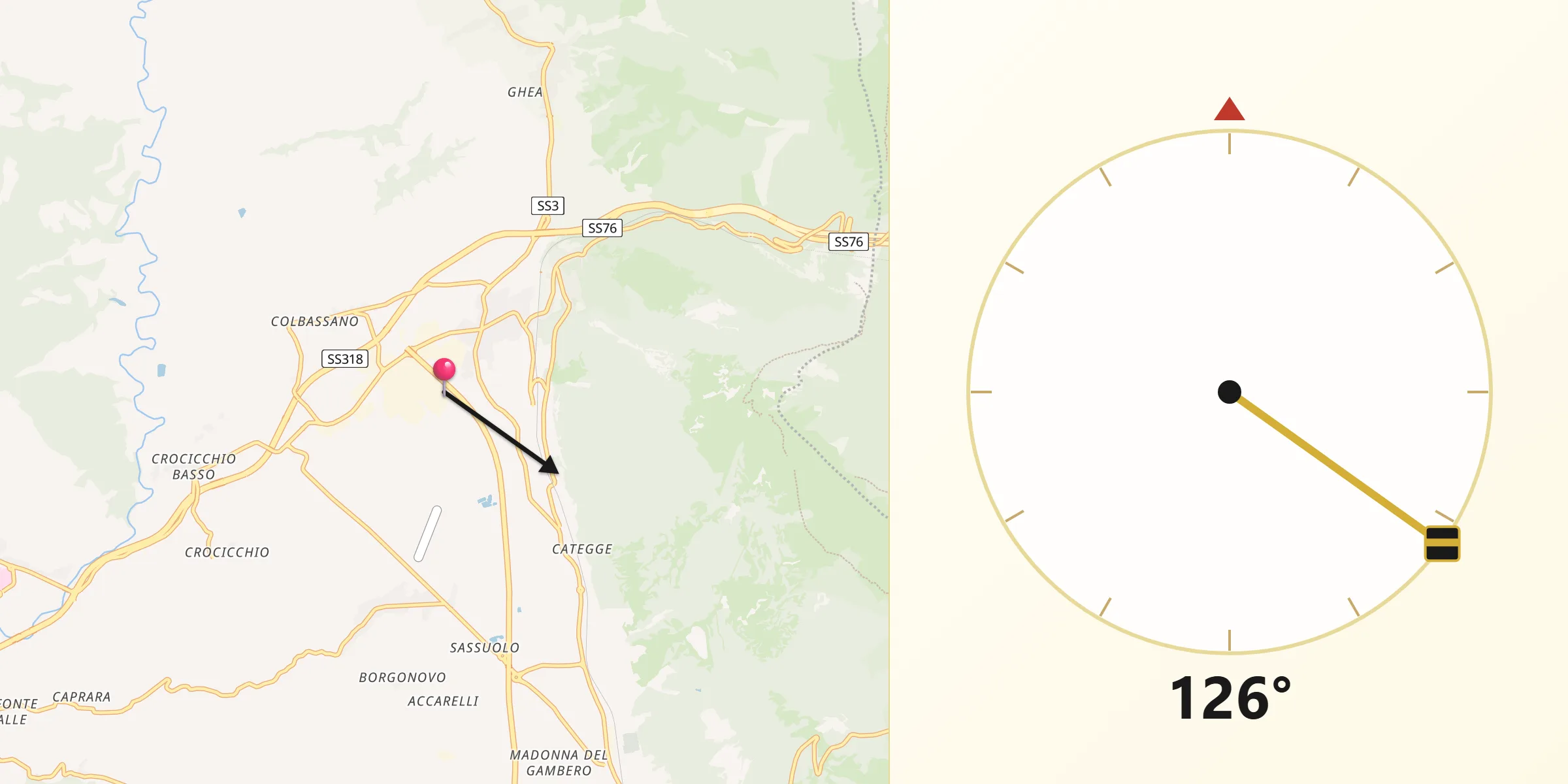 Direzione della Qibla da Osteria del Gatto