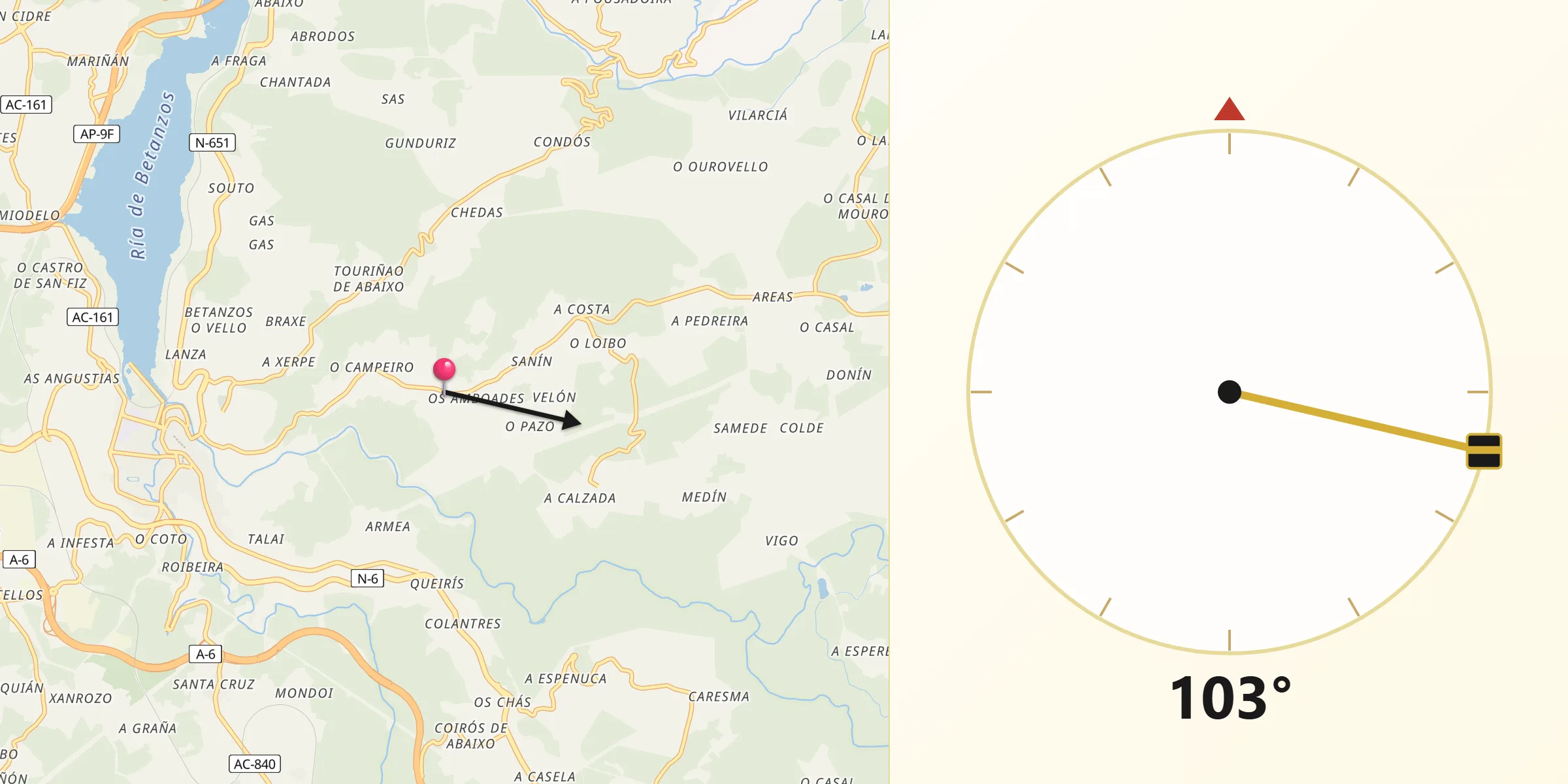 Dirección de la Qibla desde Paderne