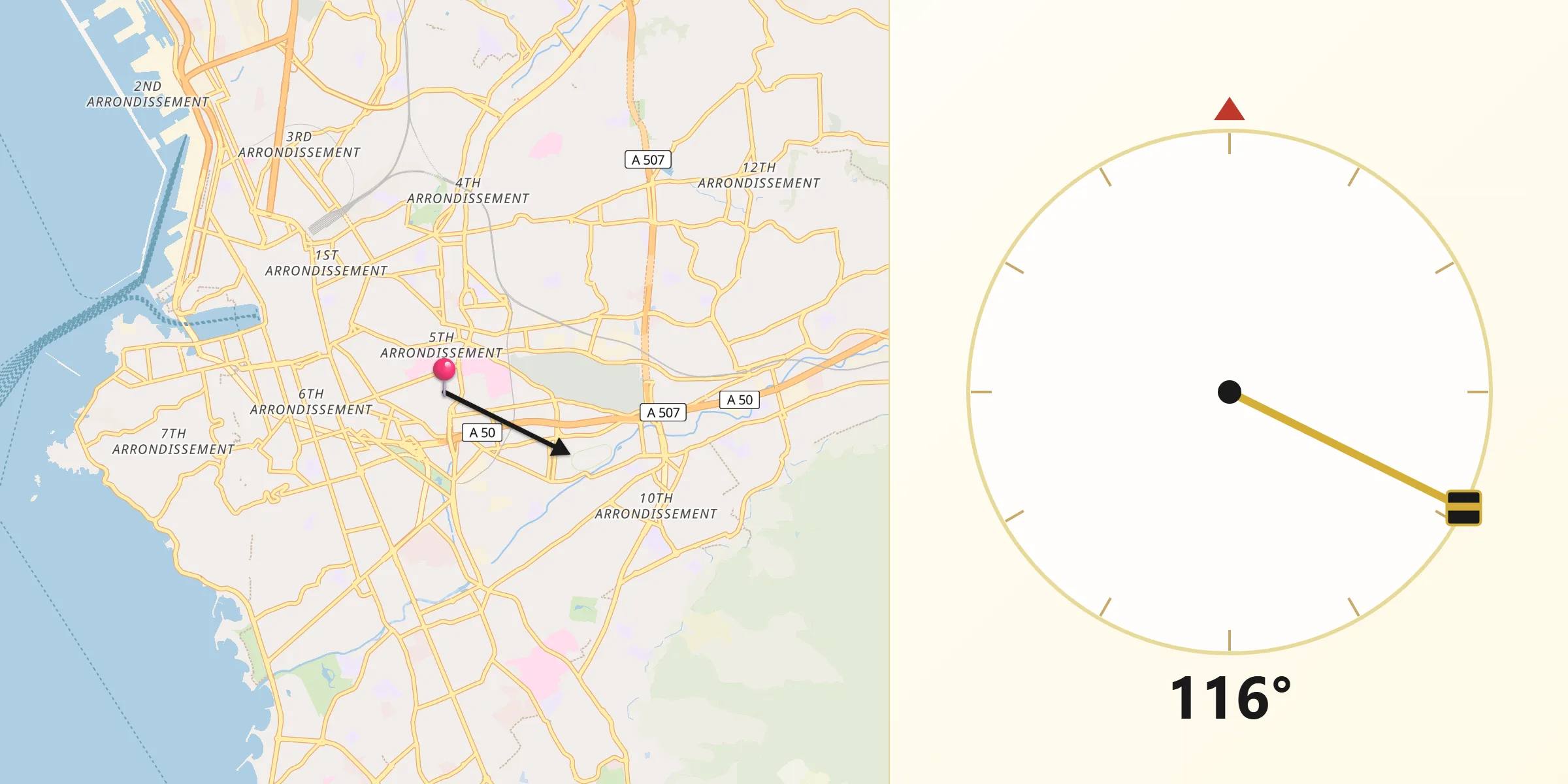 Direction vers la Qibla depuis Baille