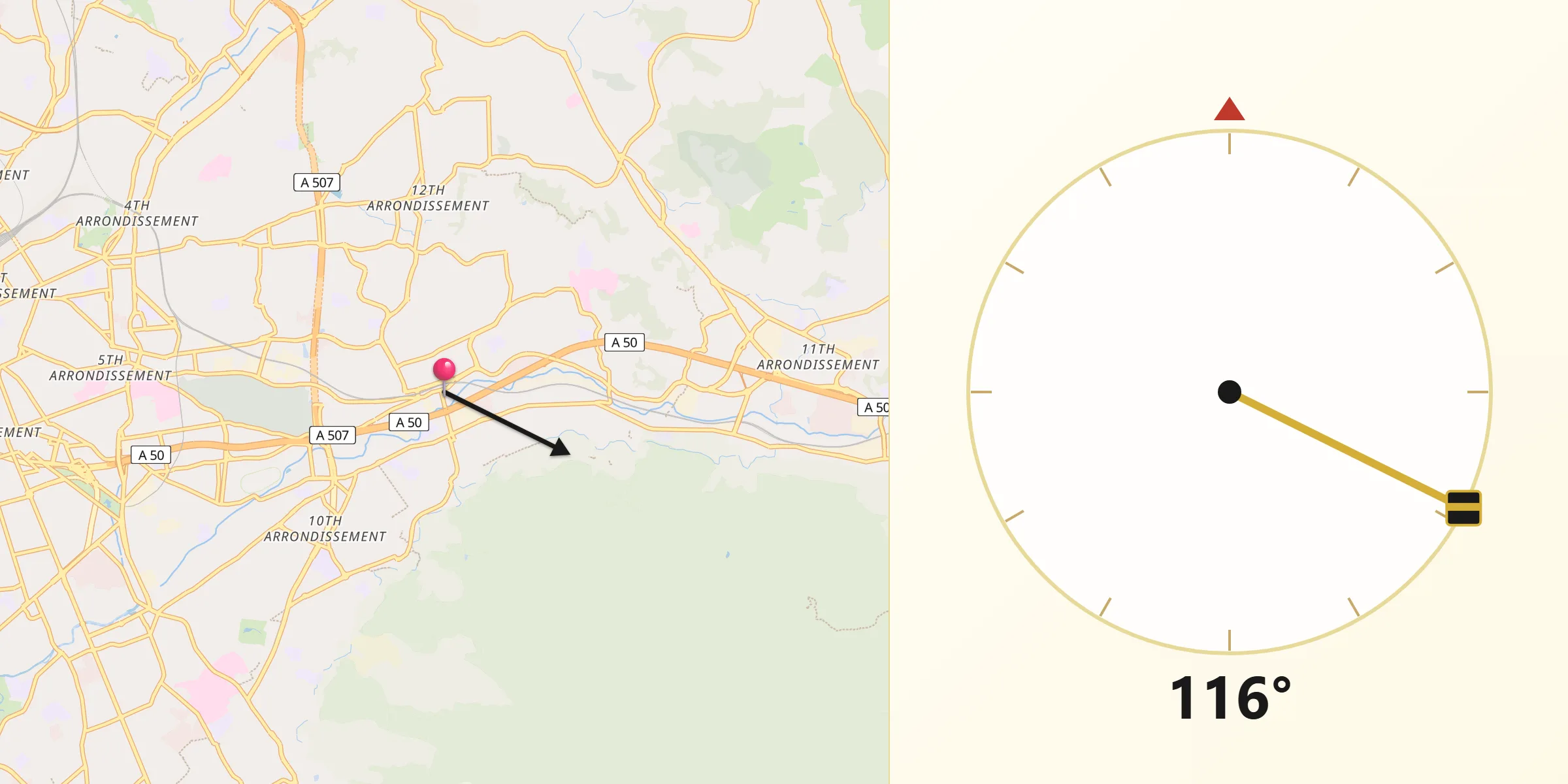 Direction vers la Qibla depuis La Pomme
